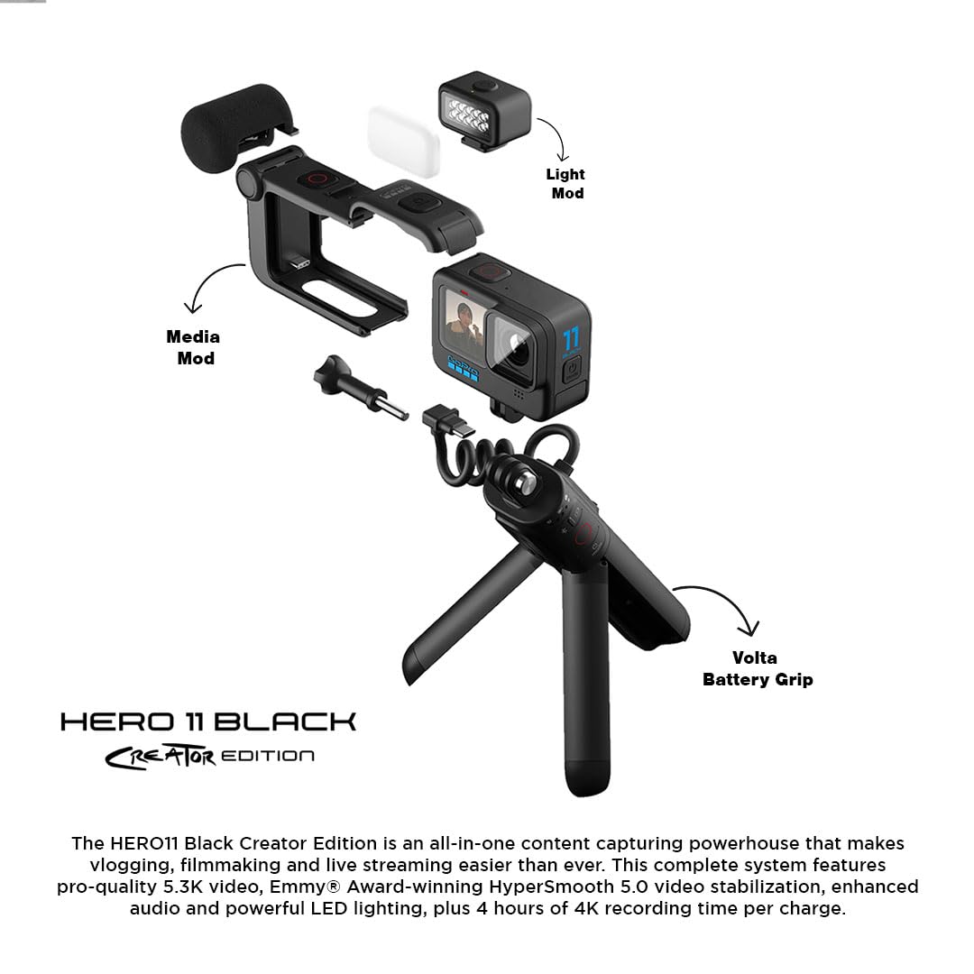 GoPro HERO11 Black Creator Edition Cameras & Photography - Includes HERO11 Black, Volta, Media Mod, Light Mod (1 Year INTL Warranty + 1 Year in Warranty) - Image 6
