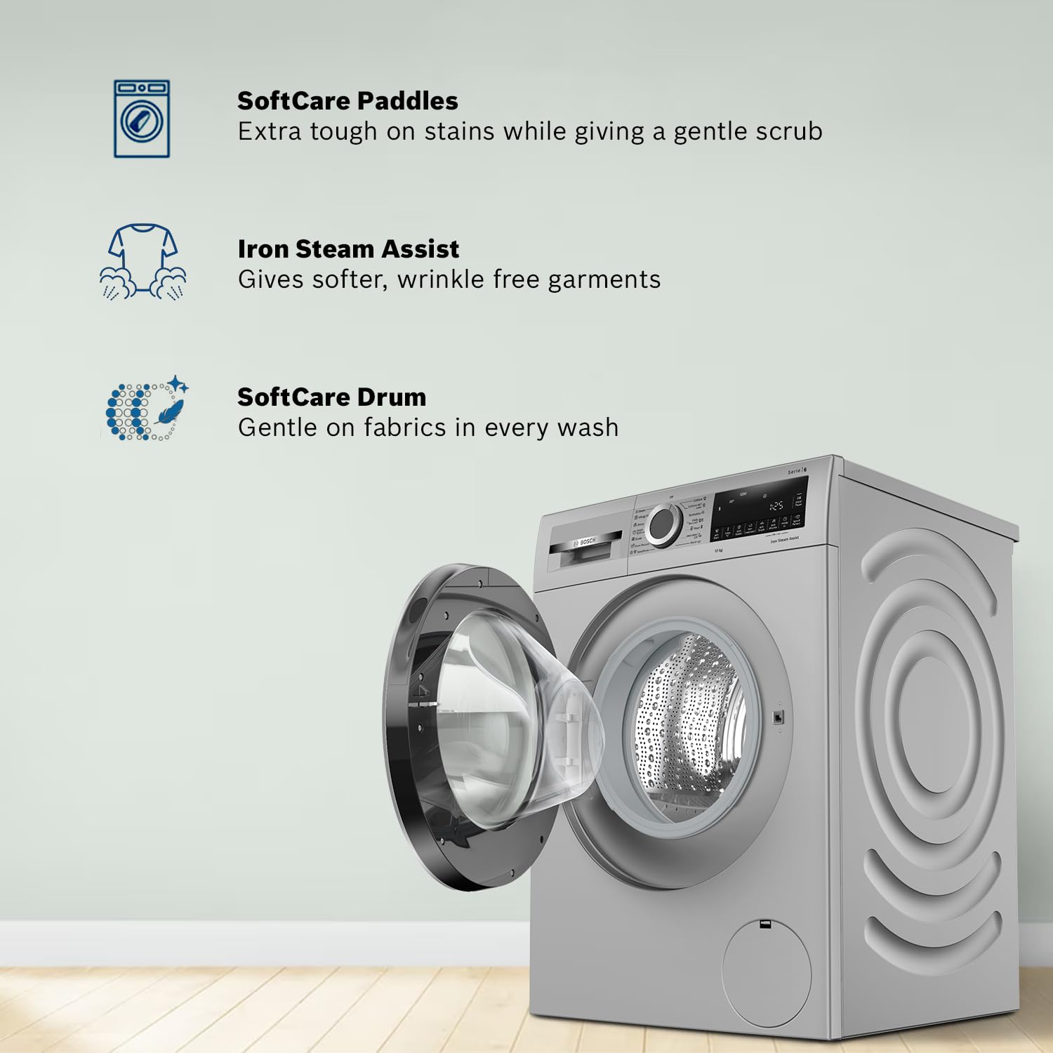 Bosch 10 KG 1200 RPM Fully Automatic Front Load Washing Machine with 5 Star Rating, Built-in Heater and Steam Care, WGA252-Dark Lake-WGA252ZSIN - Image 9