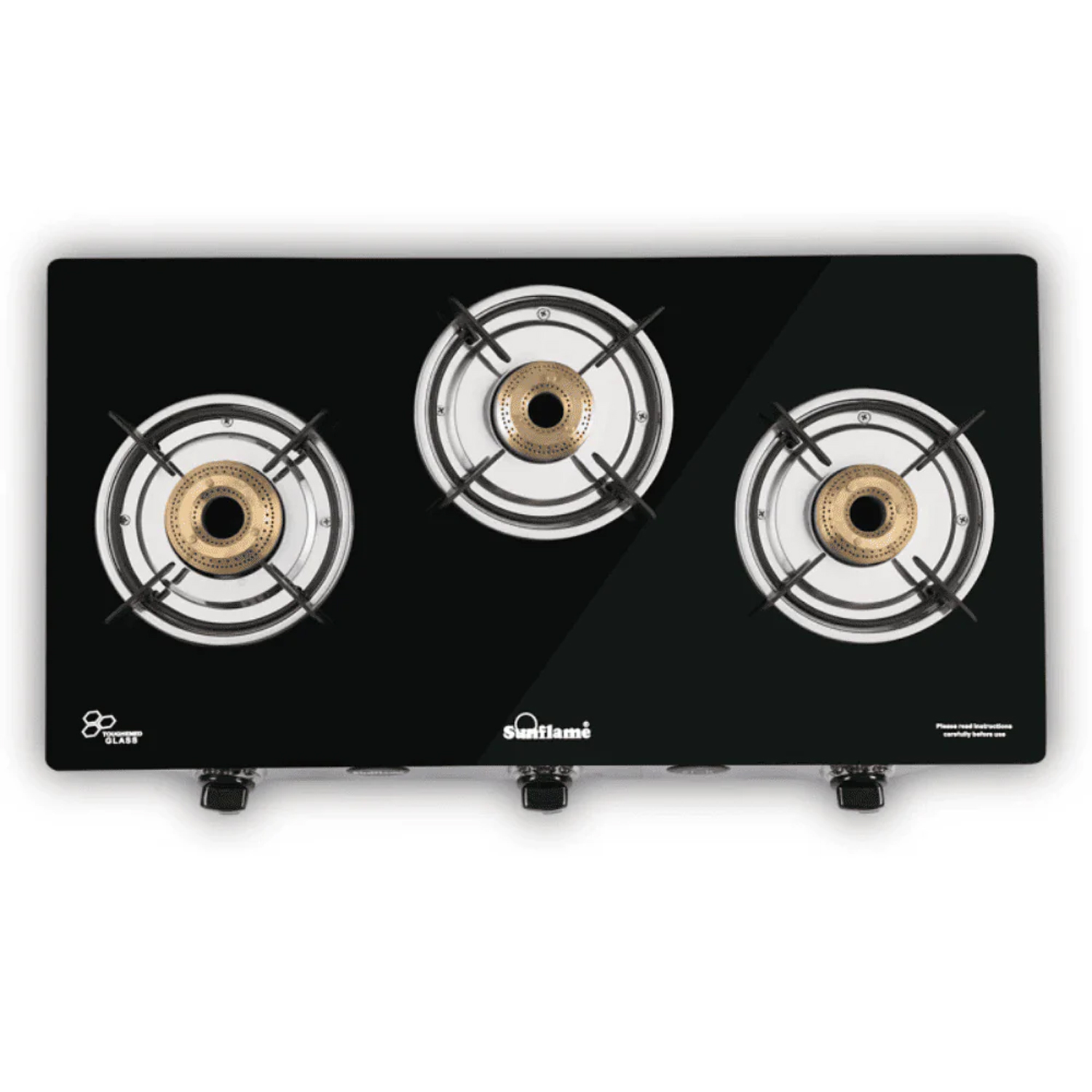 Sunflame Toughened glass Gas Stove with Stainless steel drip tray, Durable Forged Brass Burners and Sturdy Pan Support, Black, Jumbo-GT JUMBO 3B - Image 2