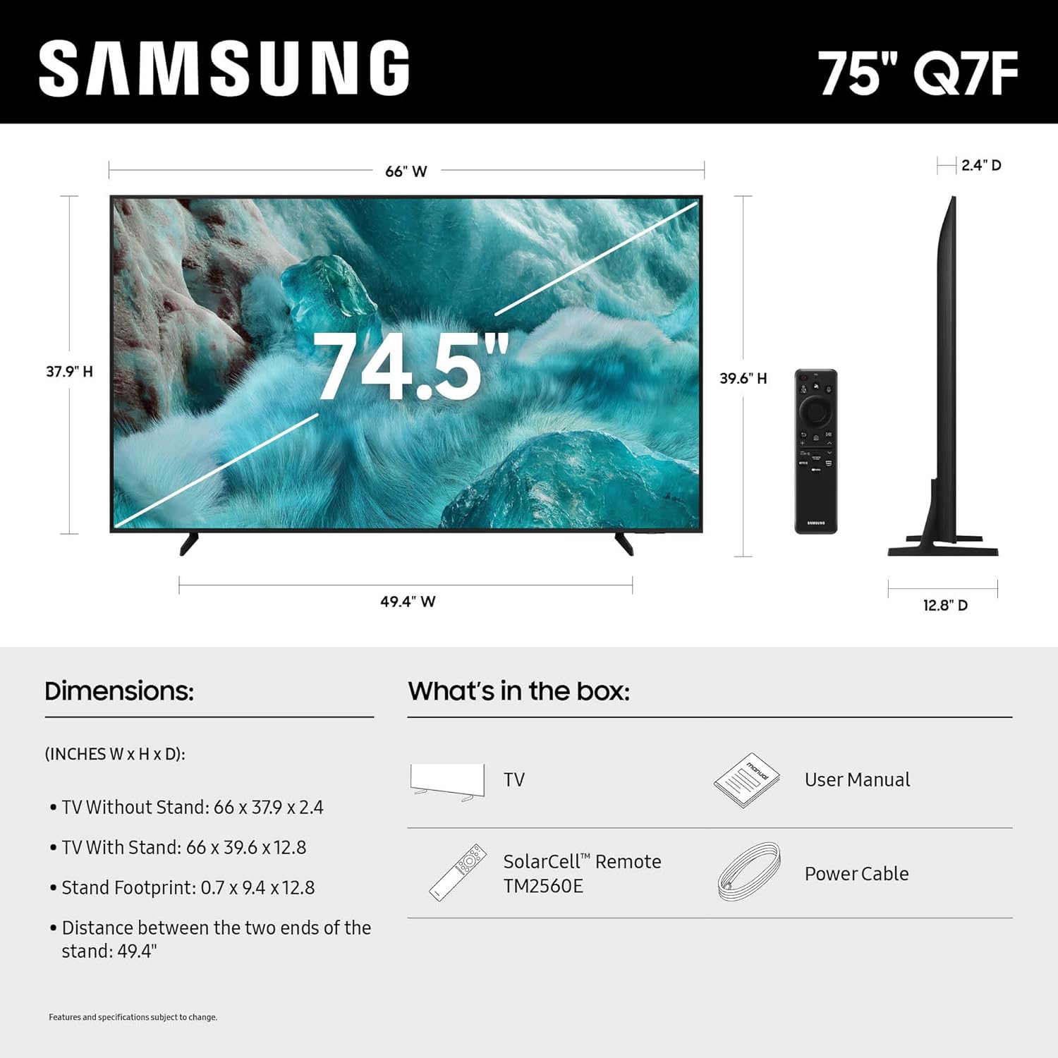 Samsung QLED Tizen TV with 100% Color Volume with Quantum Dot, Q4 AI Processor, Built-in Alexa and Motion Xcelarator, Black, Q7FA-QA75Q7FAAULXL - Image 2