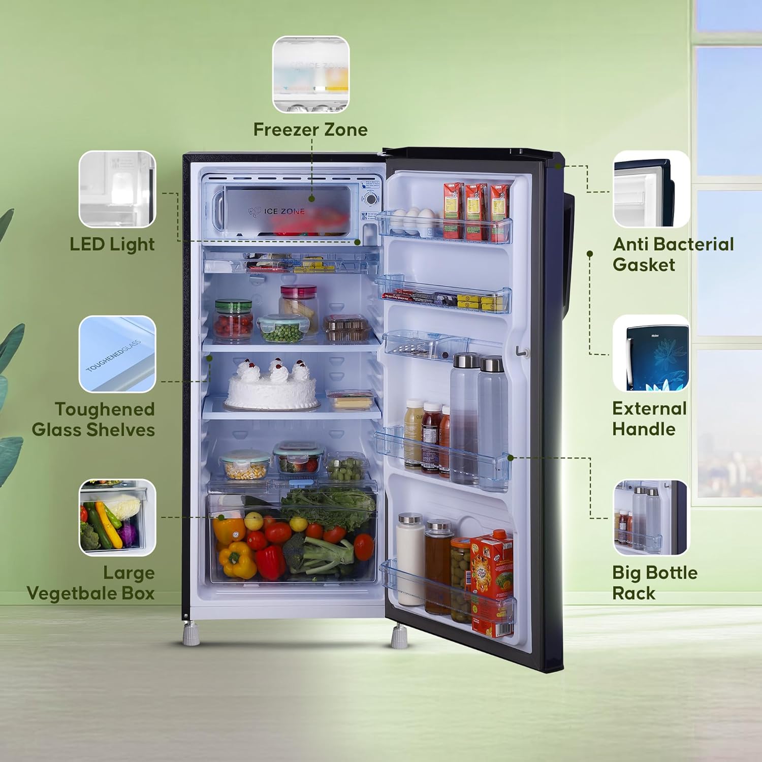 Haier 175 Litre 2 Star Single Door Refrigerator, Blue Lotus, HRD-1962CBL/PBL-HRD-1962CBL-N - Image 7