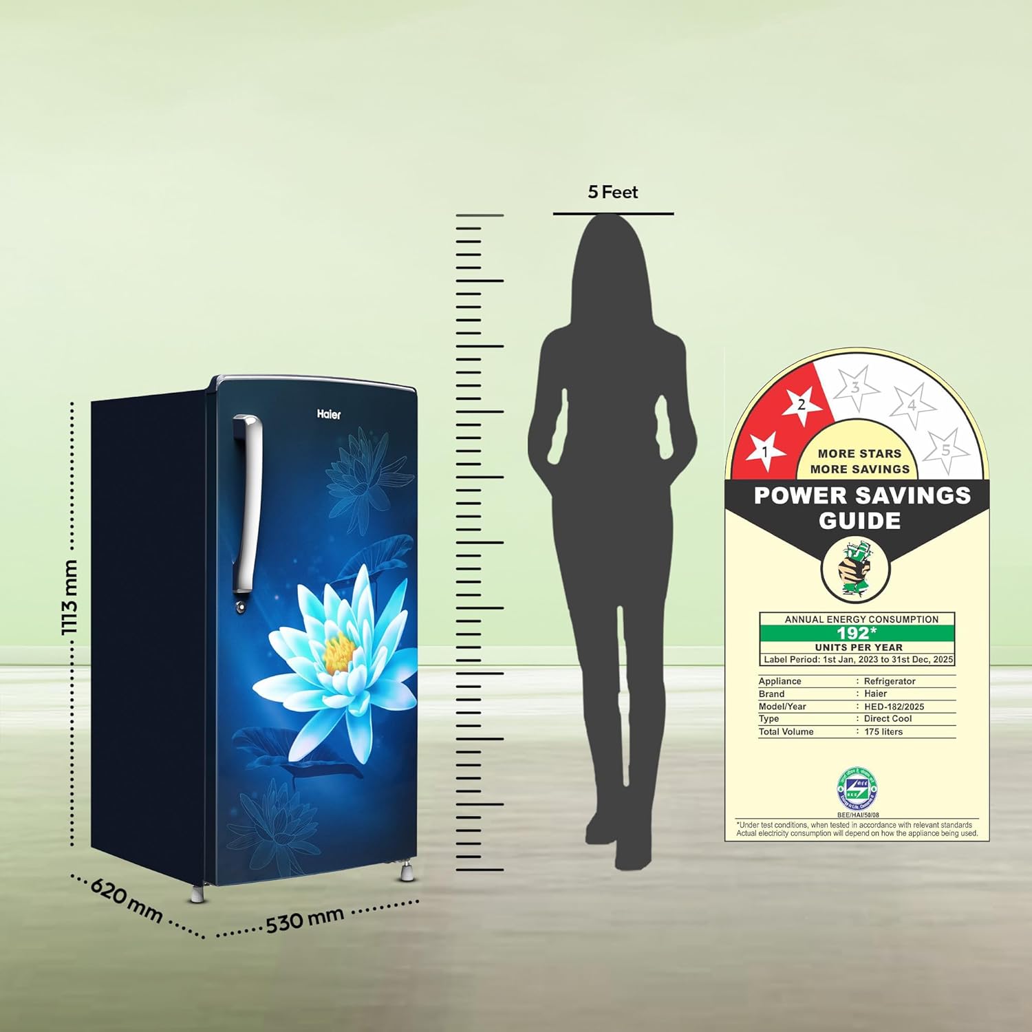 Haier 175 Litre 2 Star Single Door Refrigerator, Blue Lotus, HRD-1962CBL/PBL-HRD-1962CBL-N - Image 8