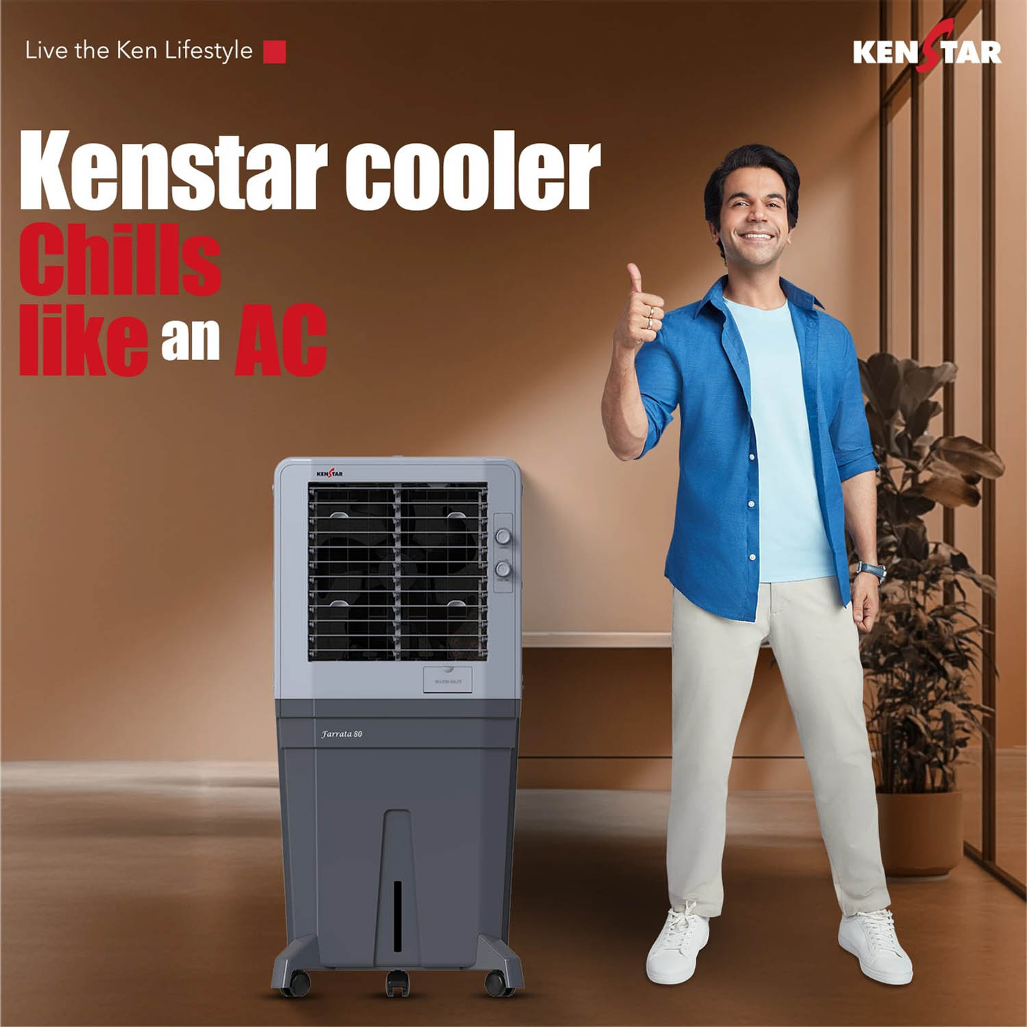 Kenstar Personal Air Cooler with Quadraflow Technology, Double Ball Bearing Motor, 3 Wood Wool Cooling Pads, Grey, Faratta-80 L - Image 8