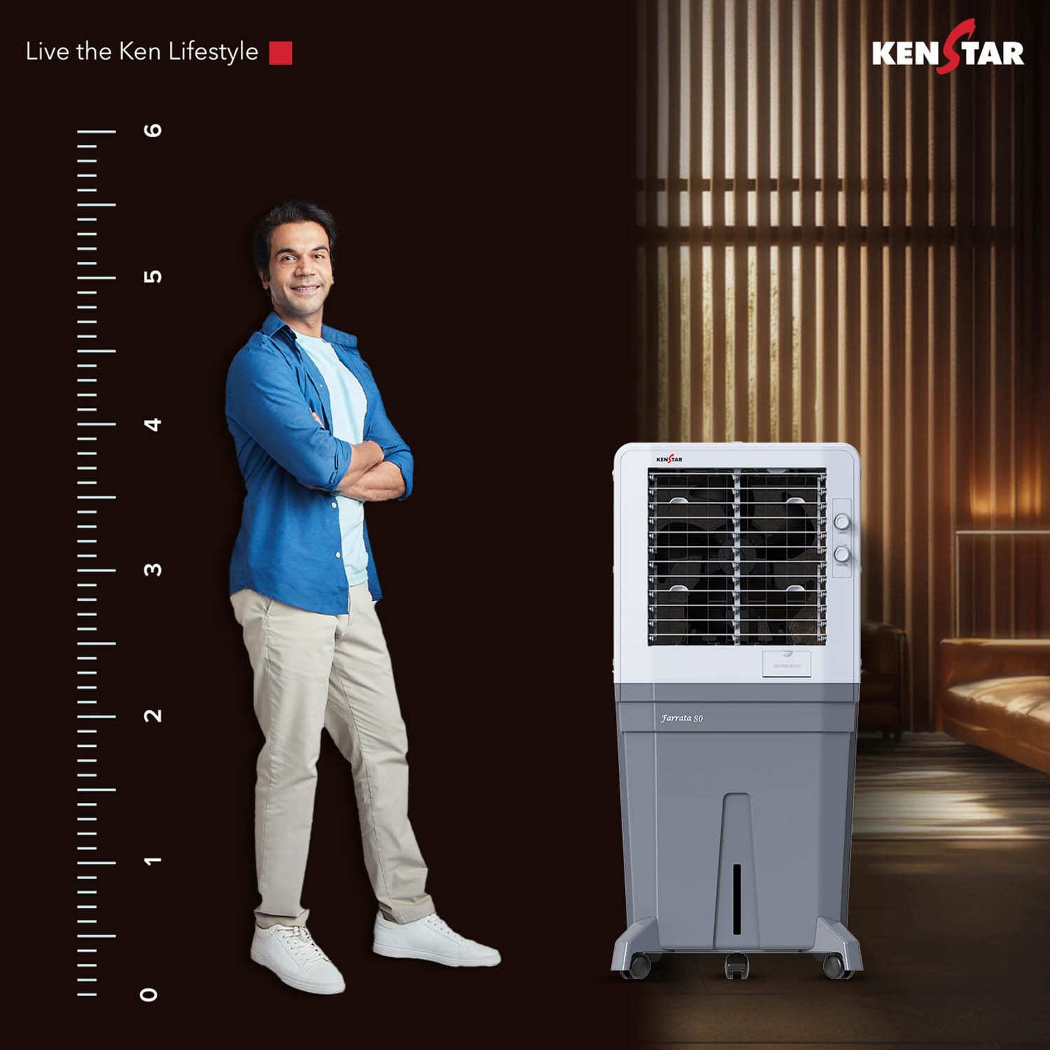 Kenstar Personal Air Cooler with Quadraflow Technology, Double Ball Bearing Motor, 3 Wood Wool Cooling Pads, Grey, Faratta-80 L - Image 9