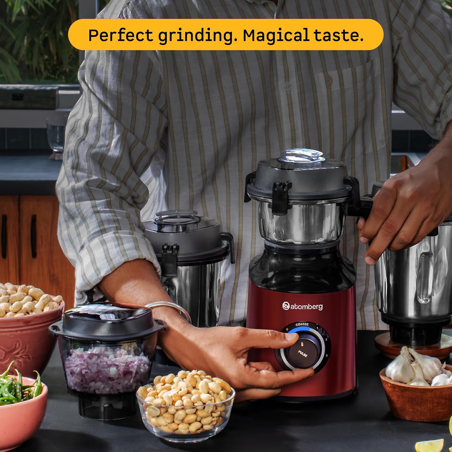 Atomberg Mixer Grinder with Coarse Mode getting Silbatta like texture, ZENOVA-Red Wine - Image 4