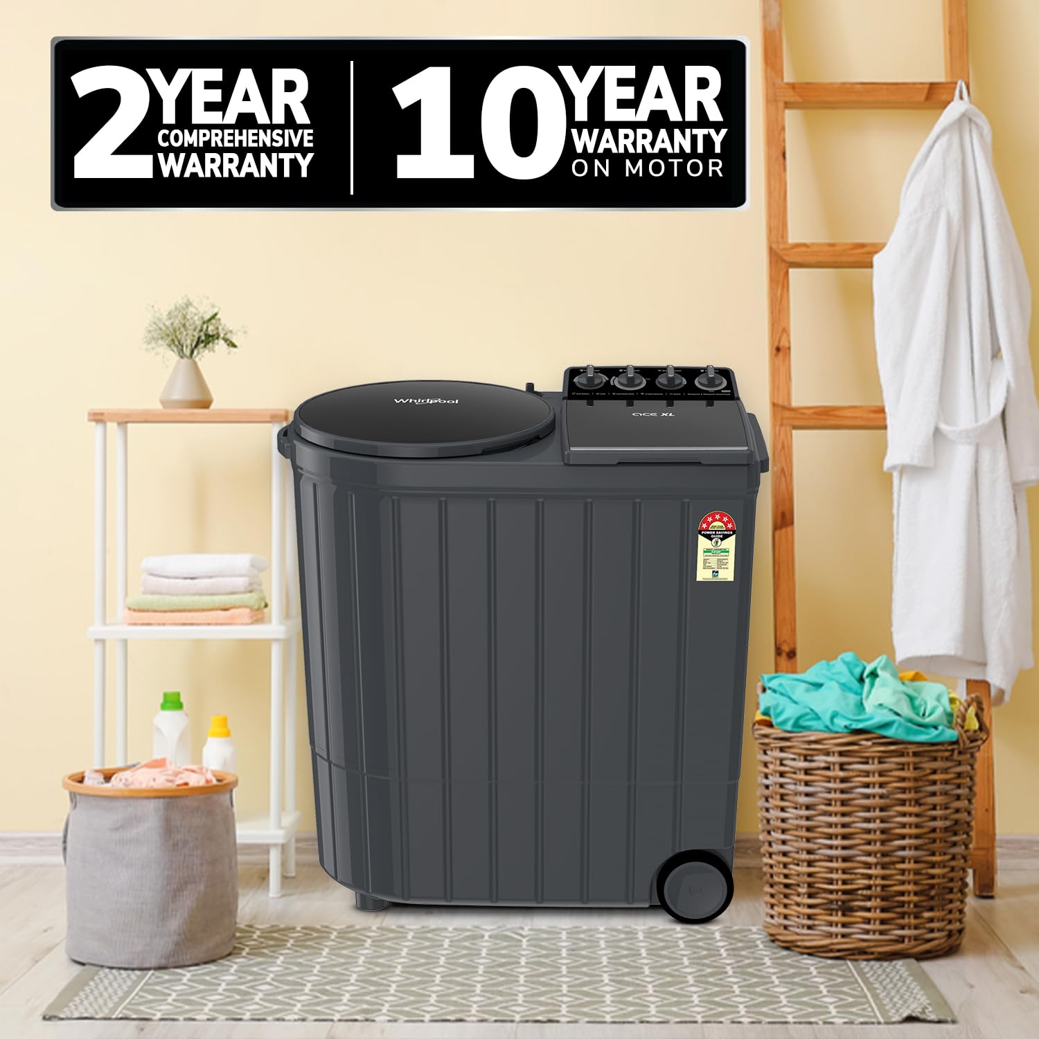 Whirlpool 5 Star Semi-Automatic Washing Machine with Dynamix Detergent Dispenser, Turbo Lint Filter, Grey Dazzle, Ace XL-ACE XL 10 DMIX GREY DAZZLE (10YR)-D - Image 5