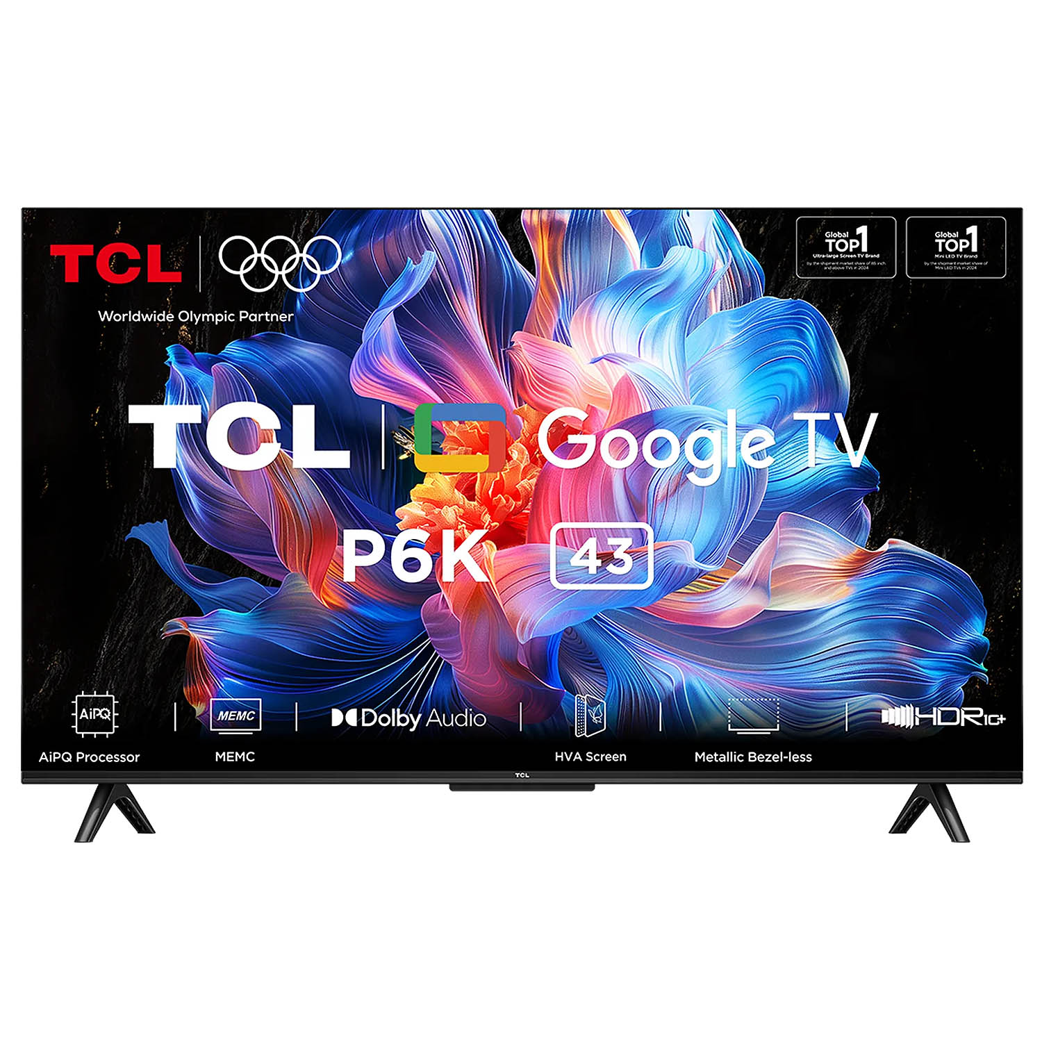 TCL 4K Ultra HD LED Smart Google TV with Google Voice Assistant, 60Hz and Dolby Audio, Black, P6K Series-43P6K - Image 1