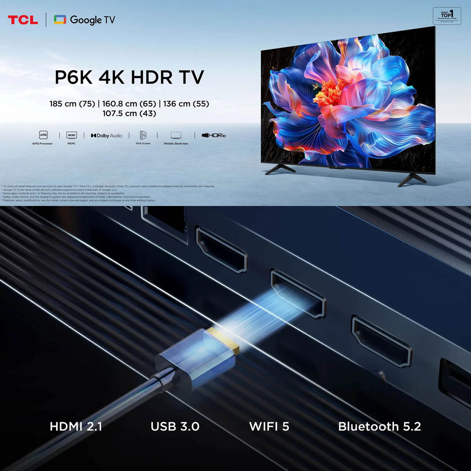 TCL 4K Ultra HD LED Smart Google TV with Google Voice Assistant, 60Hz and Dolby Audio, Black, P6K Series-43P6K - Image 12