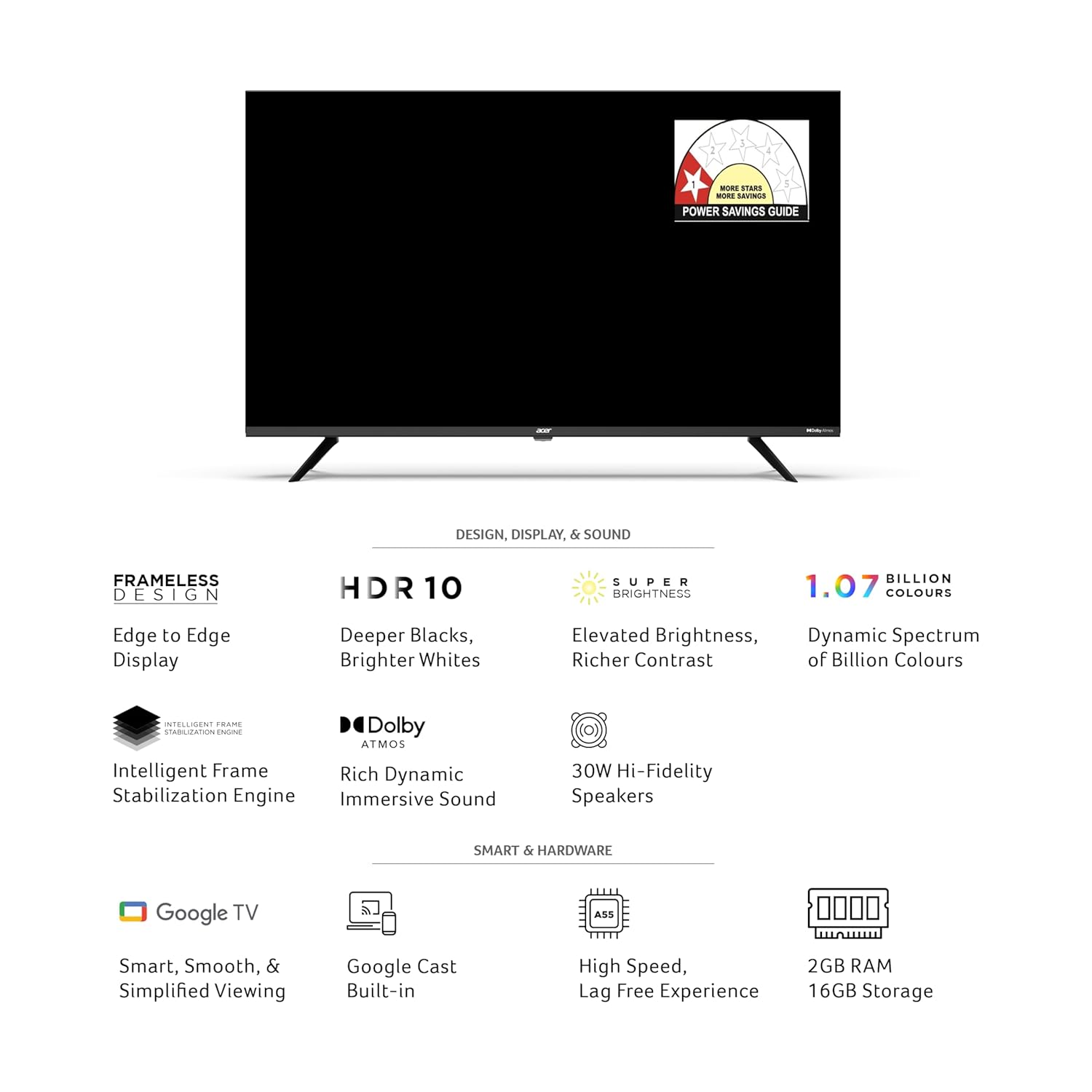 Acer 4K Ultra HD Google TV with Frame-less Design, Super Brightness, HDR10+, Dolby Atmos and Eye Care protect, Black, AR-GT2851UDFL-AR55GT2851UDFL - Image 6