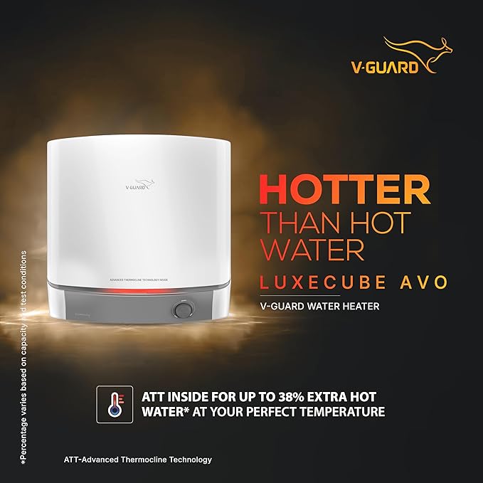 V-Guard Storage Geyser with Up-To 38% More Hot Water with Advanced Thermocline Technology, Luxe Glow Illumination, White, Luxecube-15 L-White - Image 3