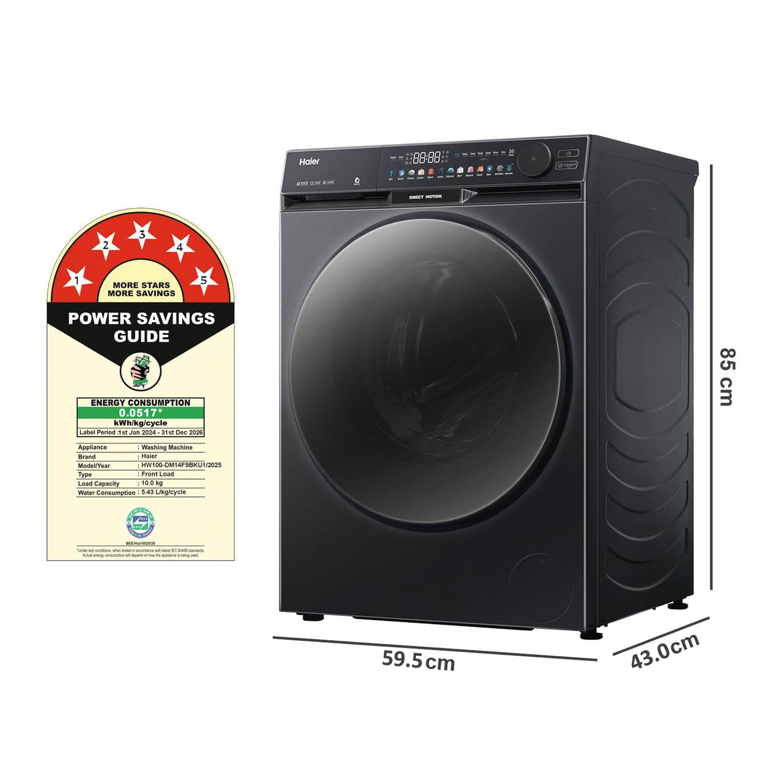 Haier-Inverter Fully Automatic Front Load Washing Machine with AI Colorful Touch Panel, Wi-Fi, Direct Motion Motor, Black, DM14F9BKU1-HW100-DM14F9BKU1 - Image 6