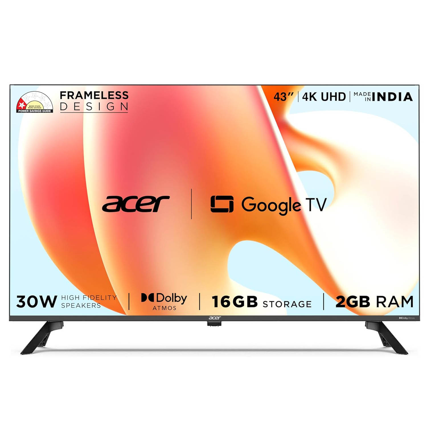 Acer 4k Smart Google Tv with Frame-less Design, Dolby Atmos and Smart Remote, Black, UDGGR2851AD-AR43UDGGR2851AD - Image 1