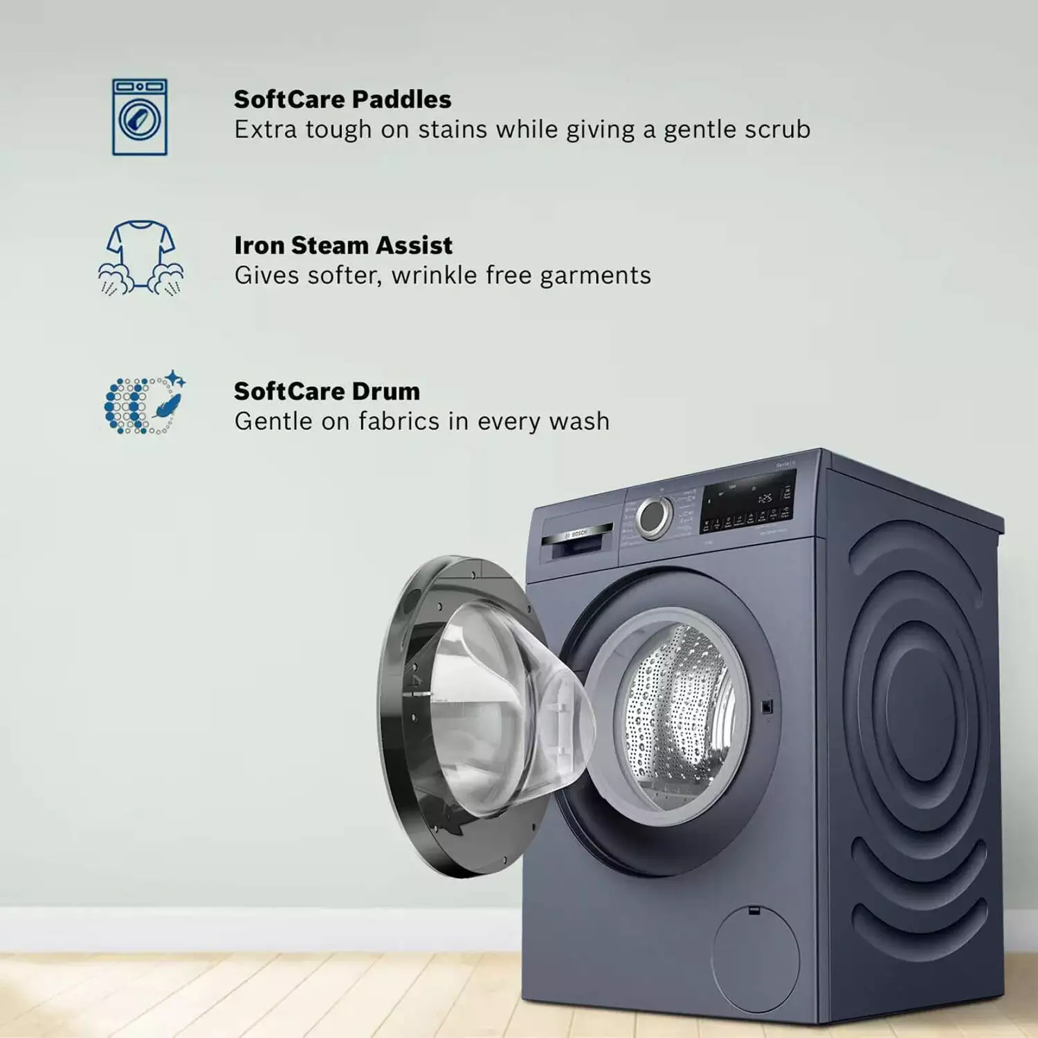 Bosch 10 KG 1200 RPM Fully Automatic Front Load Washing Machine with 5 Star Rating, Built-in Heater and Steam Care, WGA252-Silver-WGA252ZPIN - Image 5