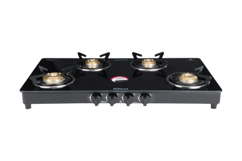 Sunflame Cooktop with 8MM Toughened Glass, Brass Burners and Black Powder Coated Galvanized Steel, LPG Stove Prime XL, Silver-PRIME 4B XL BK-4 Brass Burner - Image 1