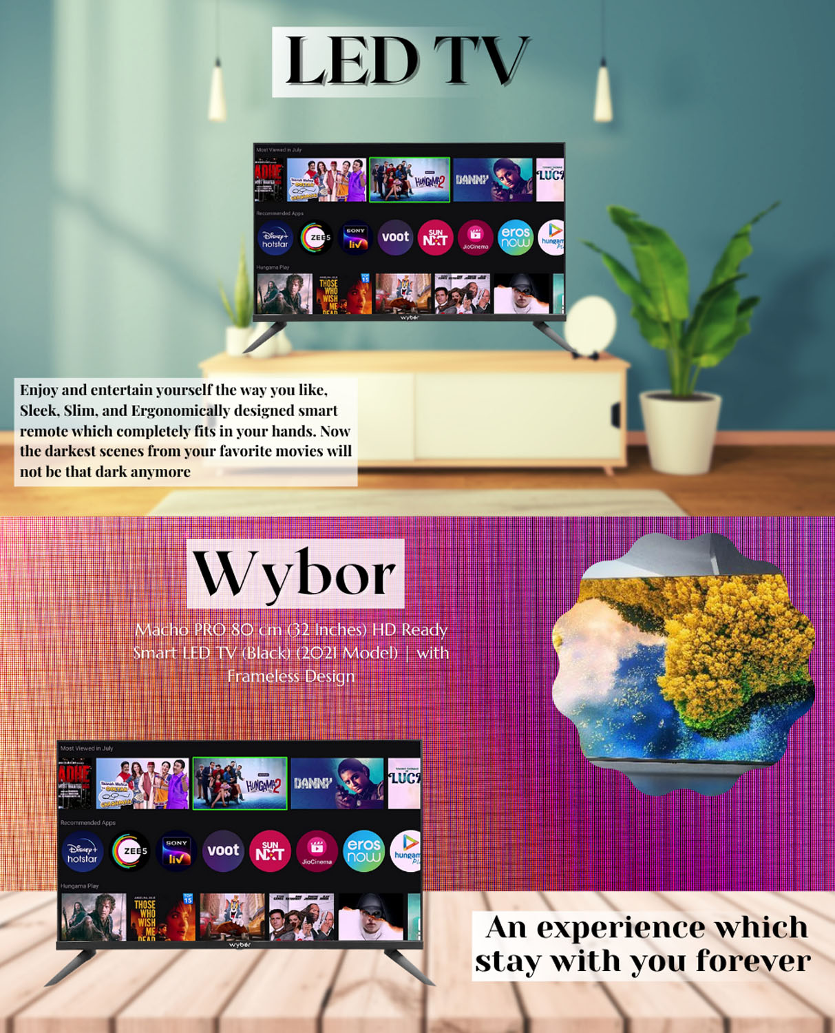 Wybor Frameless Design Full HD Smart Android TV with Voice Command Remote, Black, Macho 512-40WHS-A9.MACHOPRO - Image 7