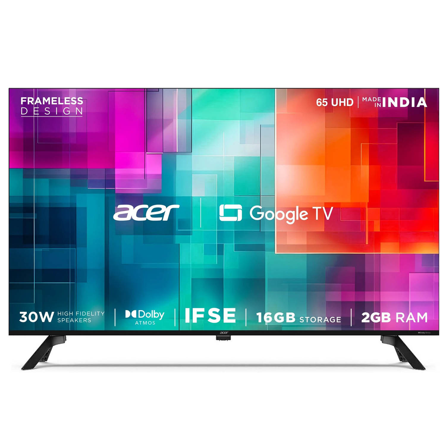 Acer 4K Ultra HD Google TV with Frame-less Design, Super Brightness, HDR10+, Dolby Atmos and Eye Care protect, Black, AR-GT2851UDFL-AR65GT2851UDFL - Image 1