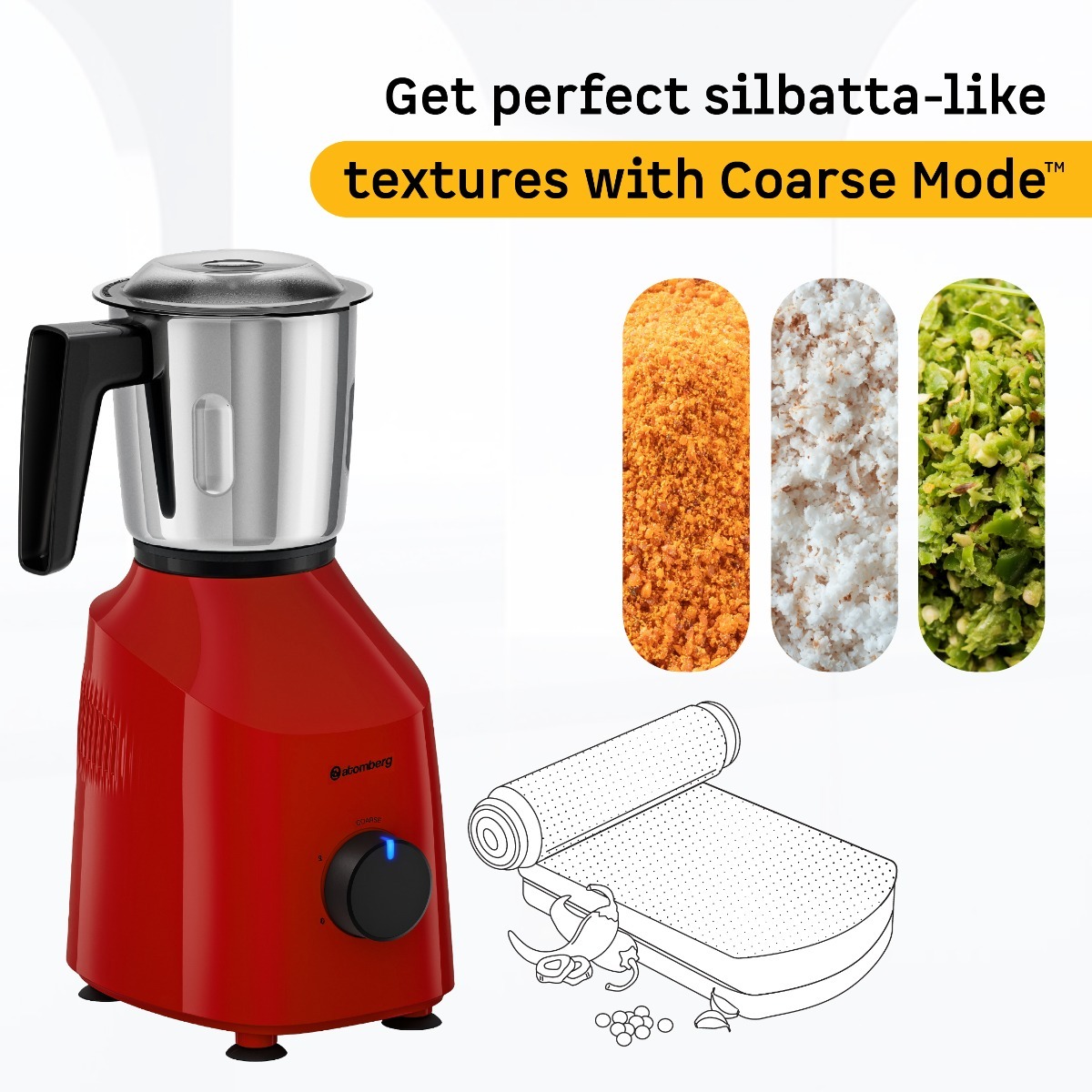 Atomberg Mixer Grinder with Coarse Mode getting Silbatta like texture, ZENOVA-Fiery Red - Image 7