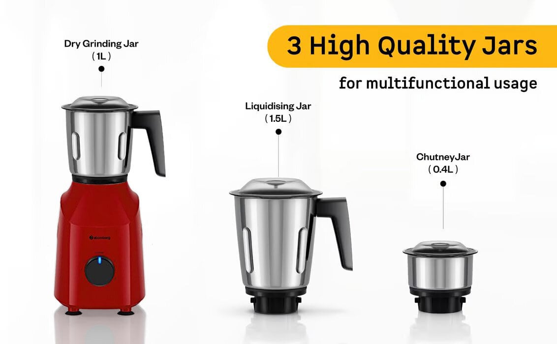 Atomberg Mixer Grinder with Coarse Mode getting Silbatta like texture, ZENOVA-Fiery Red - Image 5