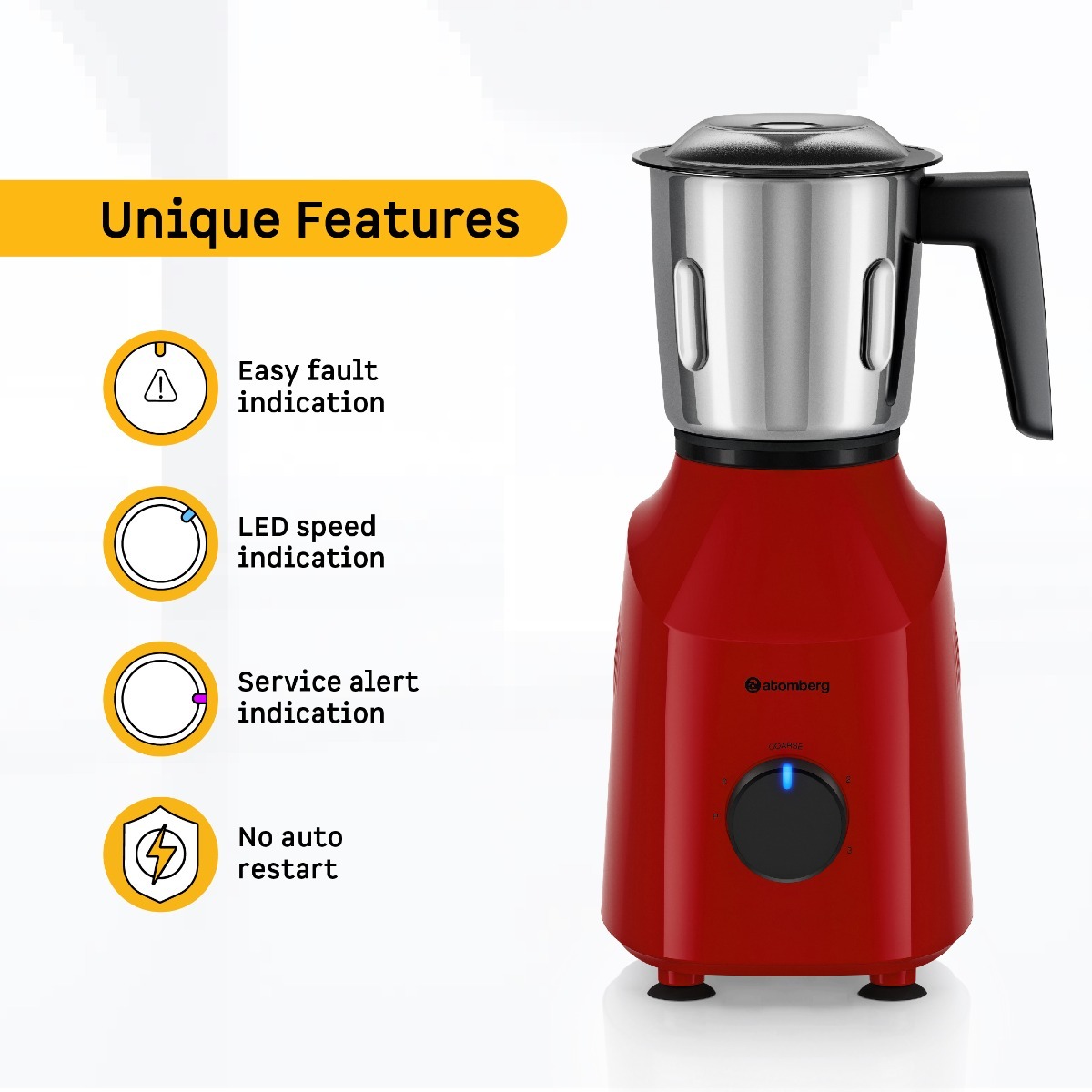 Atomberg Mixer Grinder with Coarse Mode getting Silbatta like texture, ZENOVA-Fiery Red - Image 2