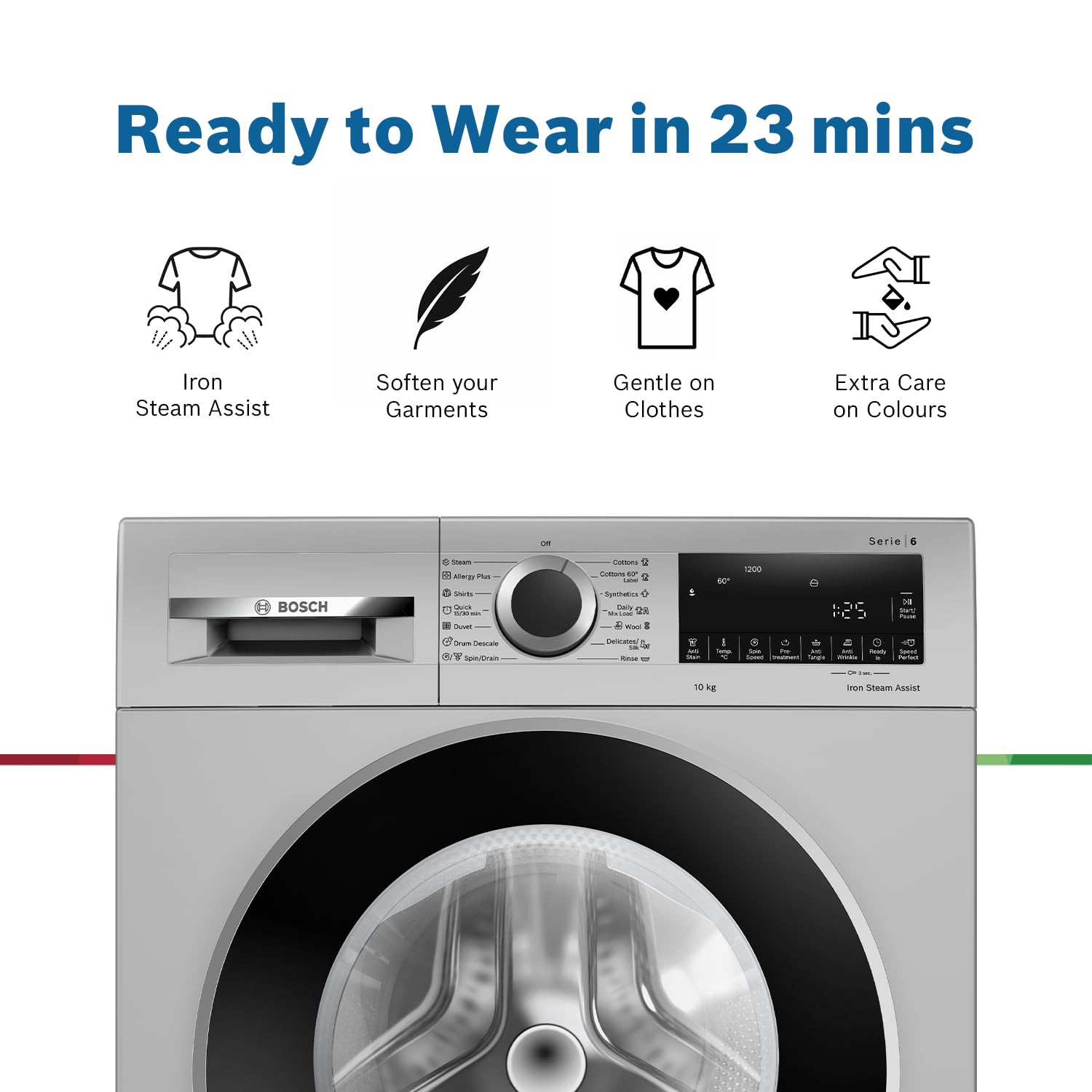 Bosch 9 KG 1400 RPM Fully Automatic Front Load Washing Machine with 5 Star Rating, Built-in Heater and Steam Care, WGA244-Silver-WGA244ZPIN - Image 7