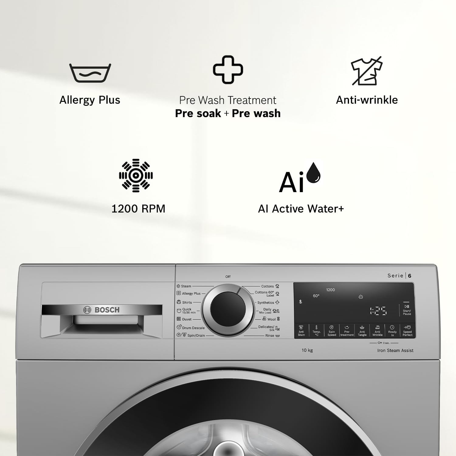 Bosch 9 KG 1400 RPM Fully Automatic Front Load Washing Machine with 5 Star Rating, Built-in Heater and Steam Care, WGA244-Silver-WGA244ZPIN - Image 3