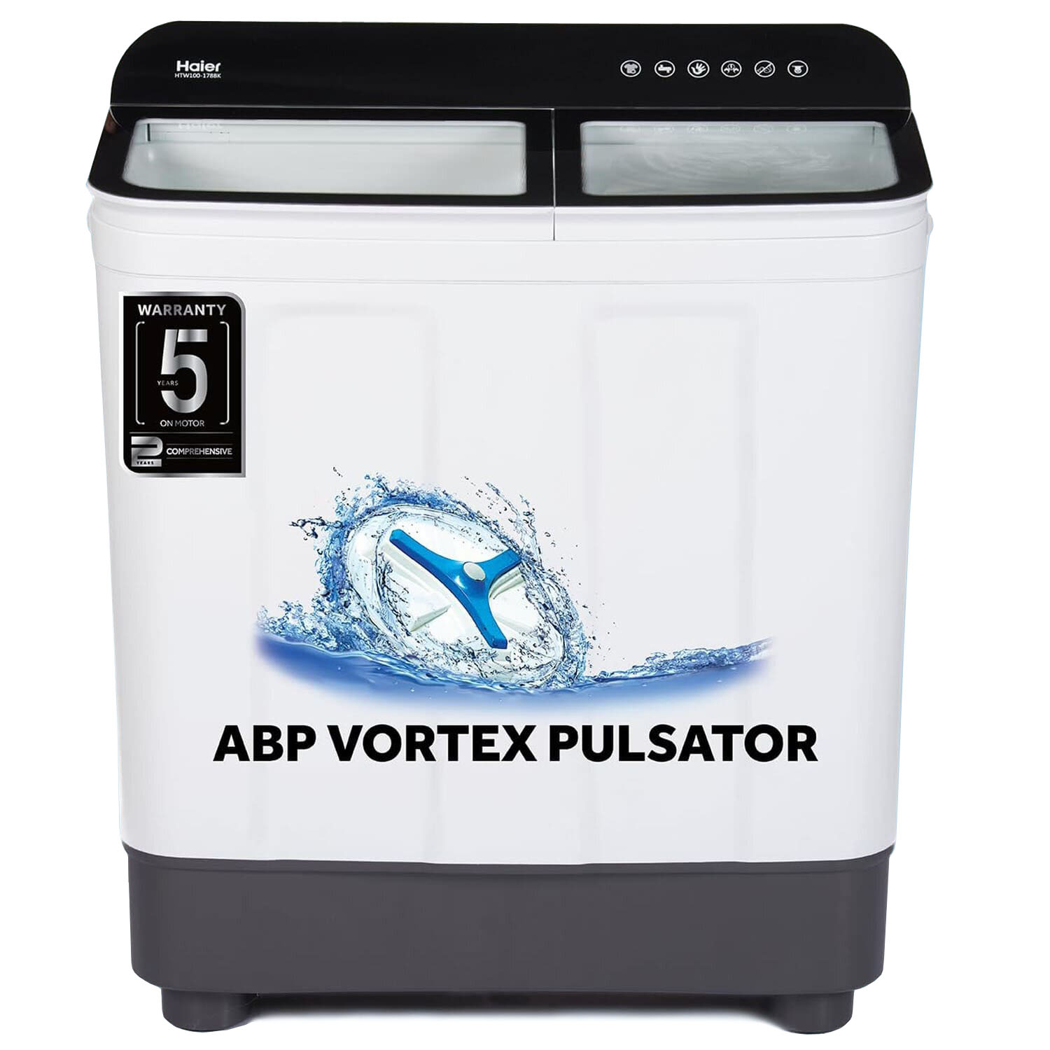 Haier 8.5 KG Semi Automatic Machine with Soft fall Close Door and Vortex Pulsator, Black, HTW85-178BK - Image 1