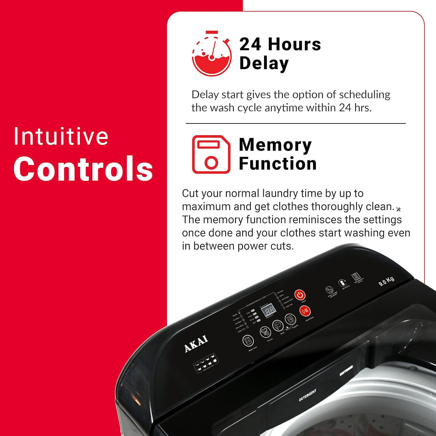 Akai Fully Automatic Top-load Machine with Built-in heater, One Touch Spin Function, Magic Filter with Waterfall and Rust Proof Body, Midnight Black, AFT-90DBG-H - Image 4