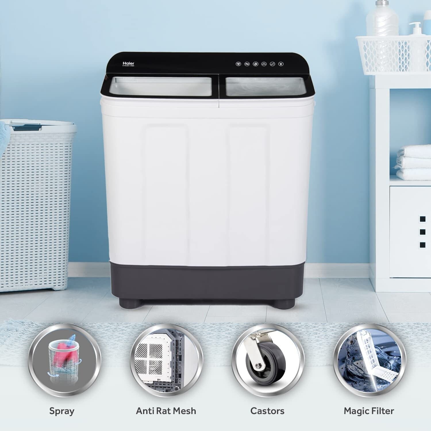 Haier 8.5 KG Semi Automatic Machine with Soft fall Close Door and Vortex Pulsator, Black, HTW85-178BK - Image 7