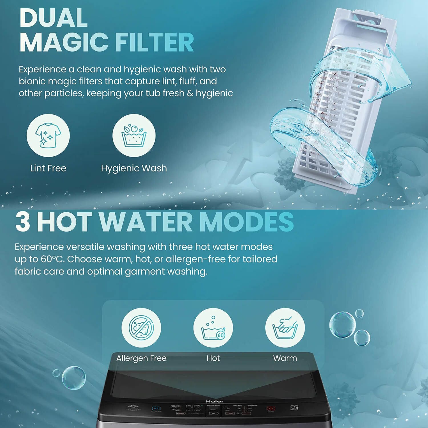 Haier 7.5 KG Fully Automatic Top Load Machine with Back Panel, Built-in Heater and Oceanus Wave Drum and Storm Pulsator, Brown Grey, HWM75-H678ES5 - Image 9