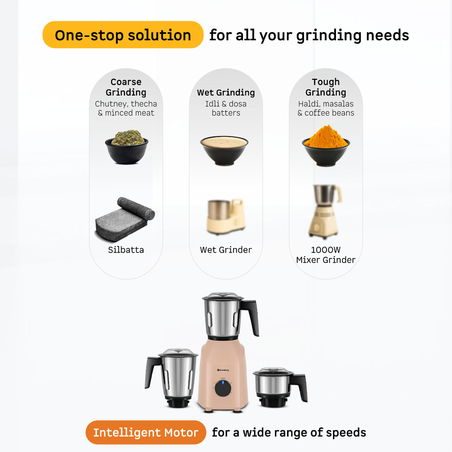 Atomberg Mixer Grinder with Coarse Mode getting Silbatta like texture, Peach Blossom, Xiana - Image 3