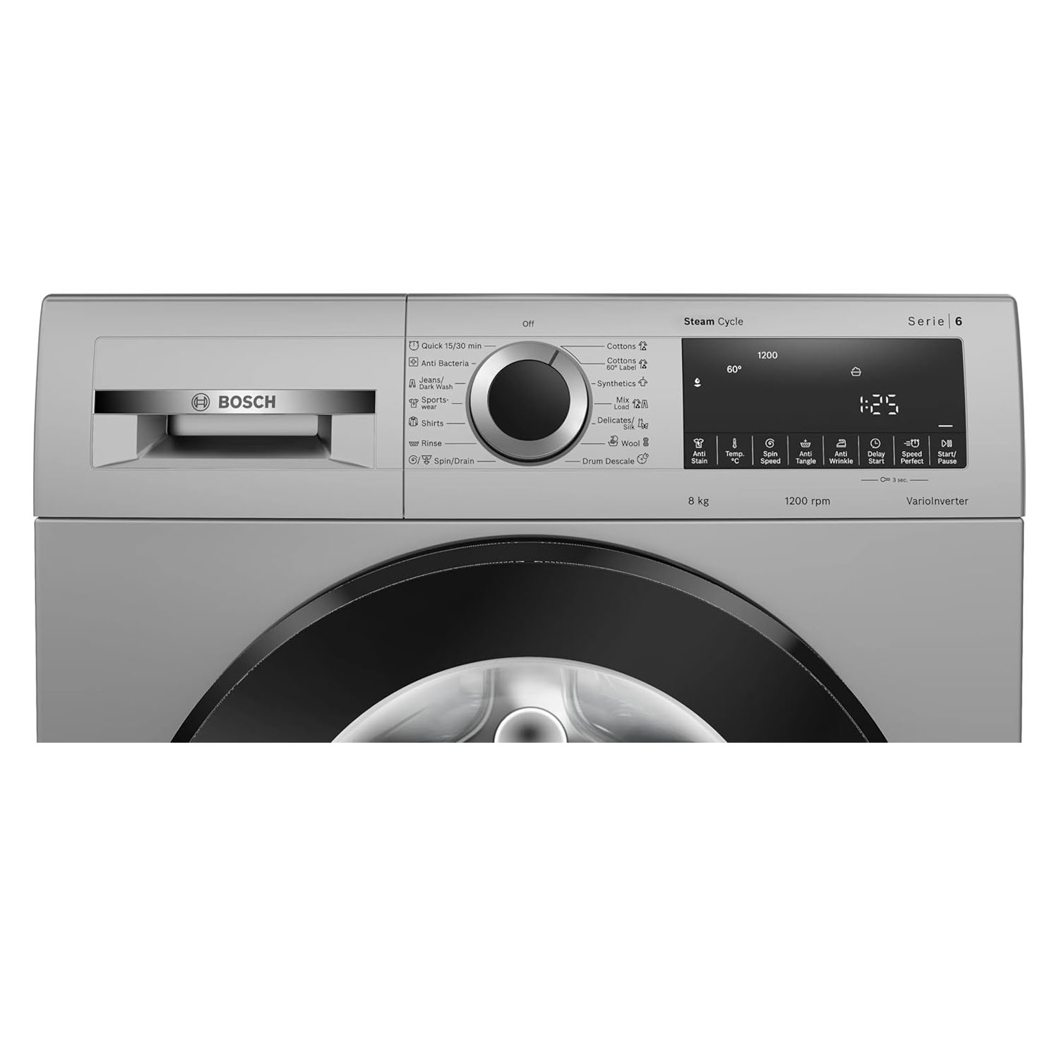 Bosch 8 KG 1200 RPM Fully Automatic Front Load Machine with Stain Wash Selection with 8 Programes, Silver, WGA1320SIN Bosch 8 KG 1200 RPM Fully Automatic Front Load Machine with Stain Wash Selection with 8 Programes, Silver, WGA1320SIN - Image 2
