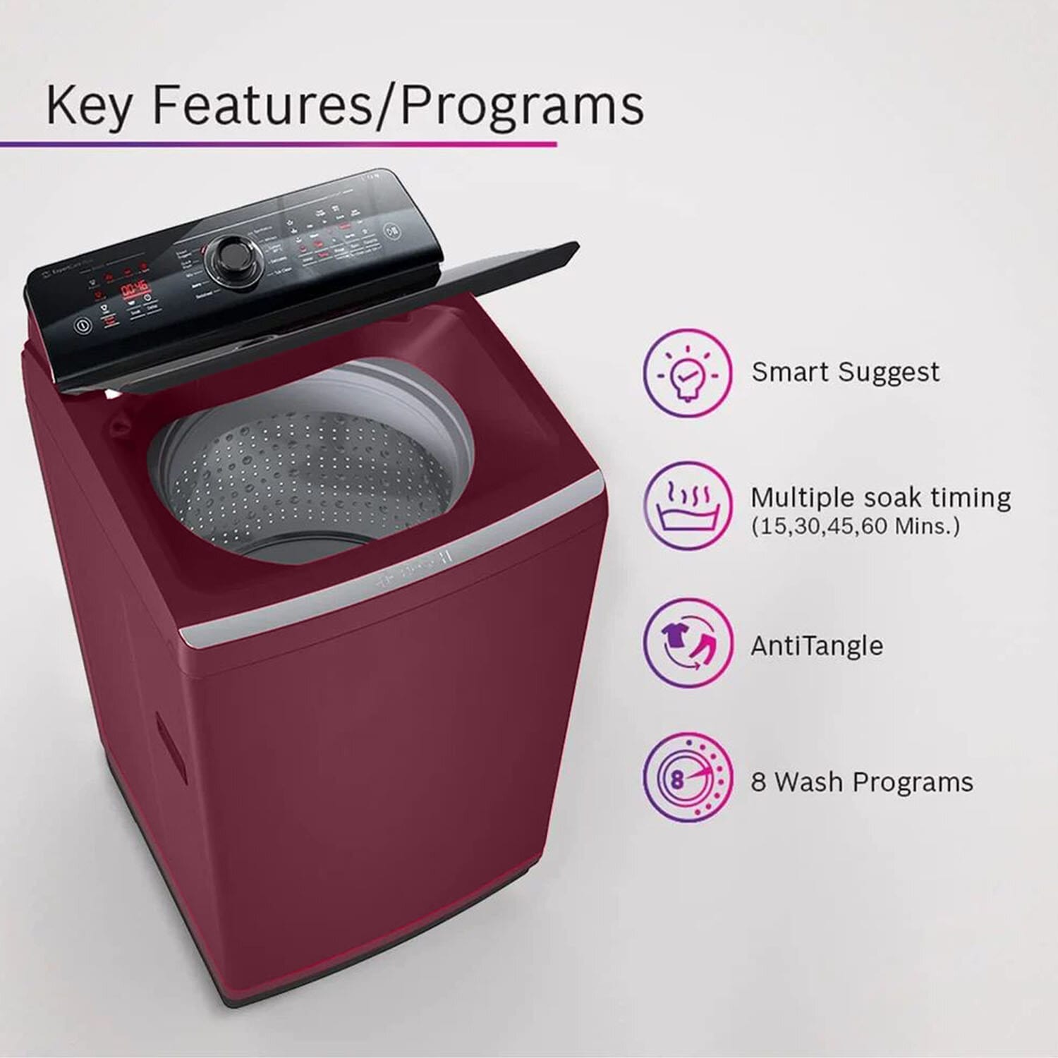 Bosch 10 KG Fully Automatic Topload Washing Machine, Maroon, WOI104MOIN - Image 7
