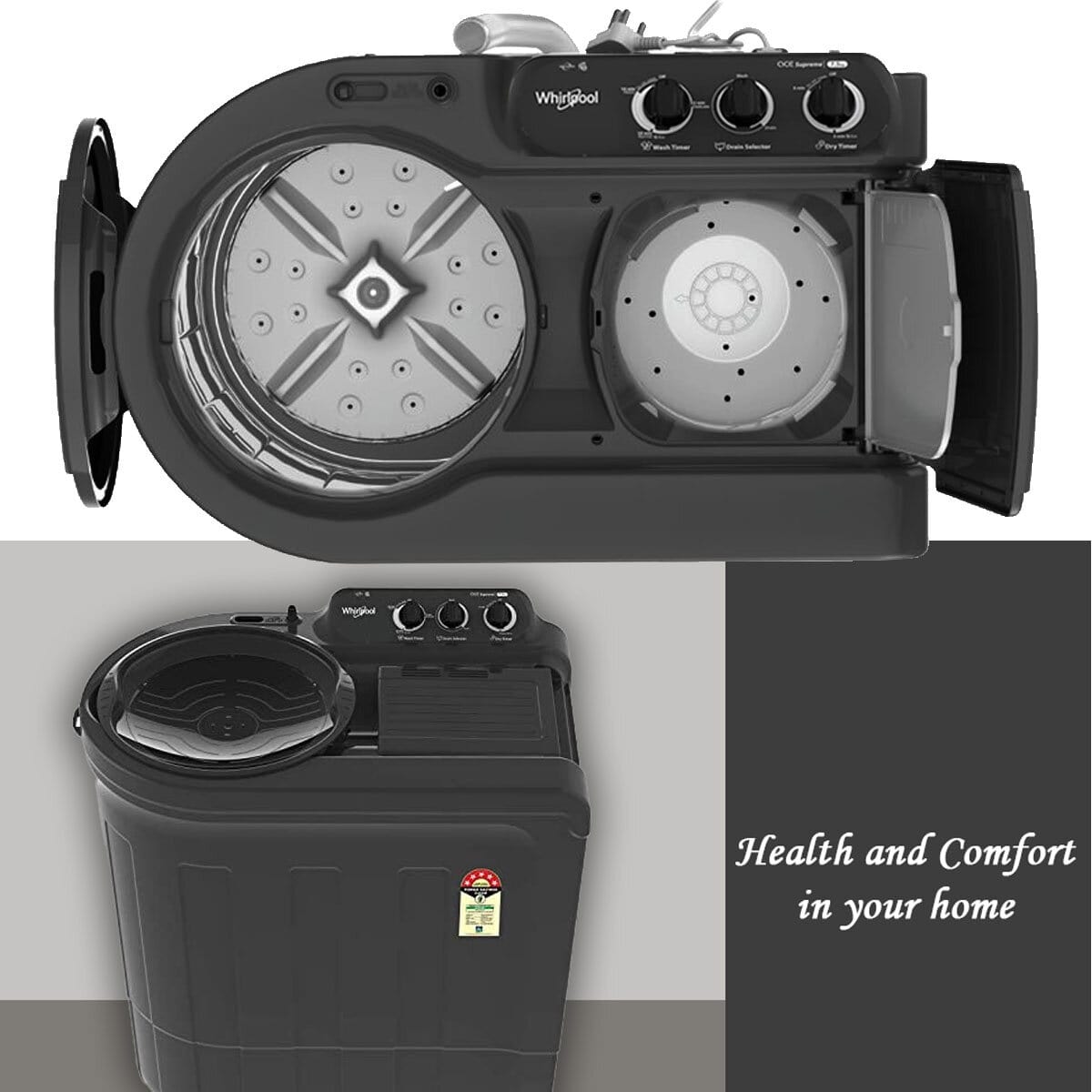 Whirlpool 7.5 KG Semi Automatic Machine with In built Scrubber and Rust and Corrosion Free Body, Grey Dazzle, Ace Super Soak Whirlpool 7.5 KG Semi Automatic Machine with In built Scrubber and Rust and Corrosion Free Body, Grey Dazzle, Ace Super Soak - Image 9