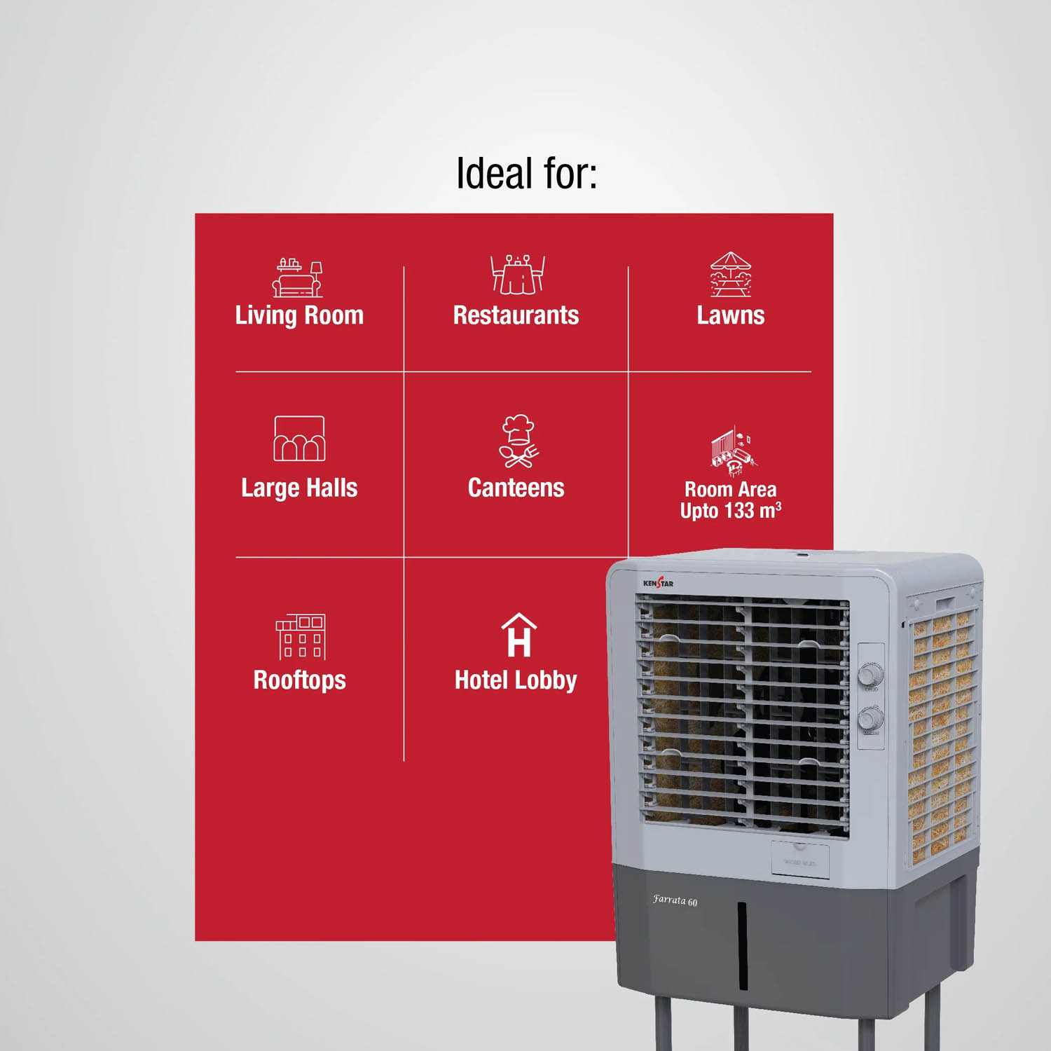Kenstar Personal Air Cooler with Quadraflow Technology, Double Ball Bearing Motor, 3 Wood Wool Cooling Pads, Grey, Faratta-60 L - Image 9