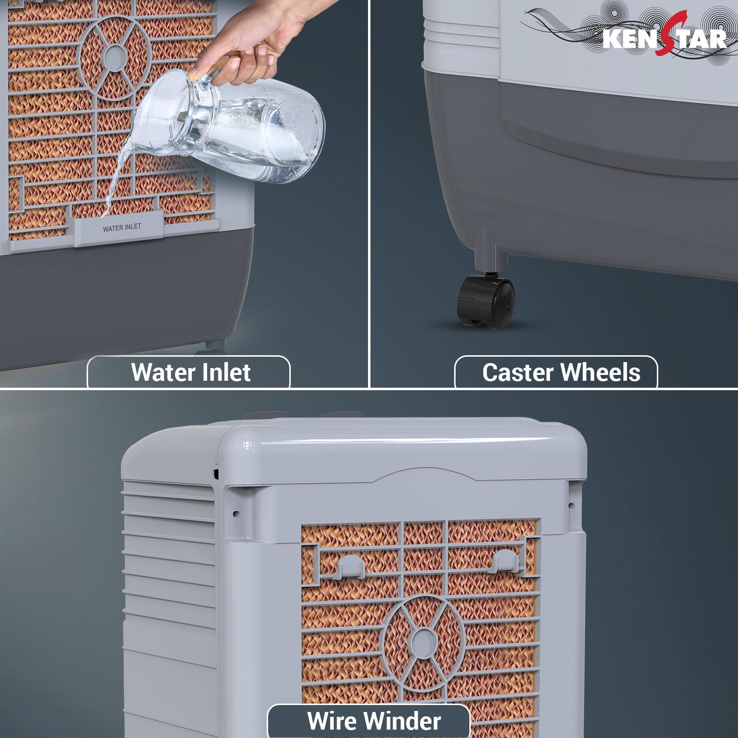 Kenstar Personal Desert Cooler with Honeycomb Cooling Pads, Collapsible Louvres, Powerful Blower and Double Ball Bearing Motor, Grey, Little-40 L - Image 2