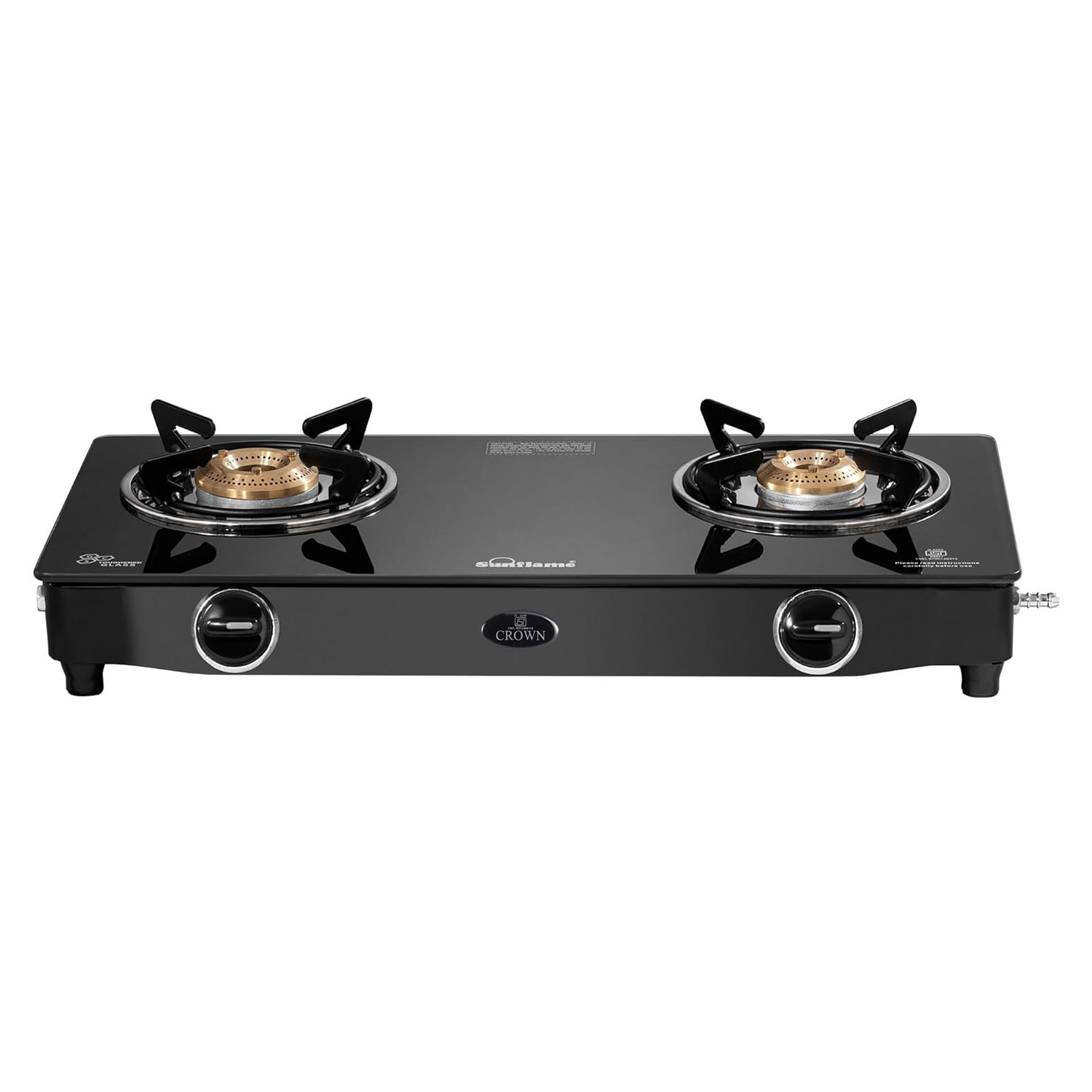 Sunflame Cooktop with 6MM Toughened Glass, Brass Burners and Black Powder Coated Galvanized Steel, LPG Stove GT Crown, Black-2 Brass Burner - Image 1