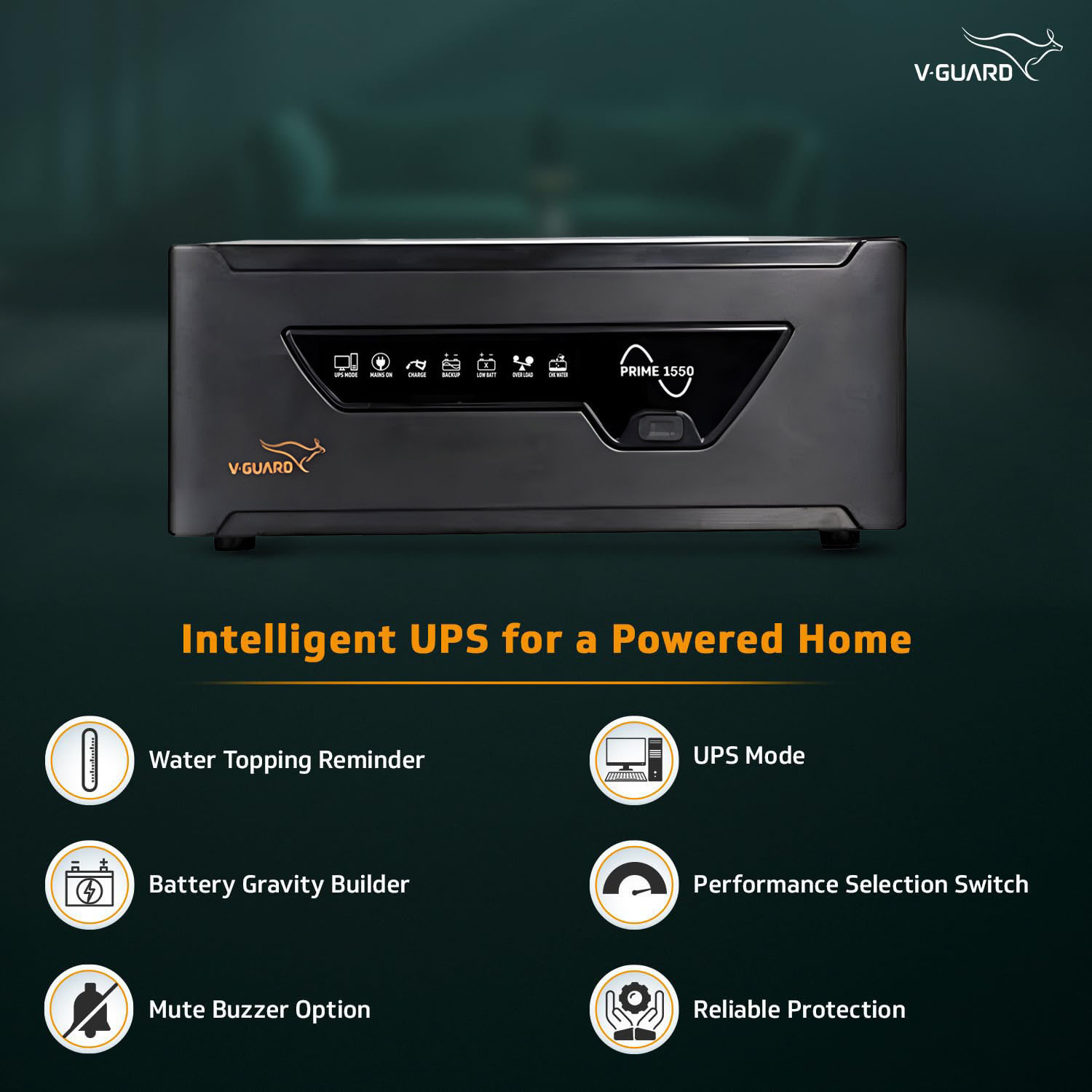 V-Guard 1300VA / 12V Pure Sine Wave Inverter for Home, Office & Shop, Reliable Power Backup, LED Display, Easy Installation, Black, Prime 1550 V-Guard 1300VA / 12V Pure Sine Wave Inverter for Home, Office & Shop, Reliable Power Backup, LED Display, Easy Installation, Black, Prime 1550 - Image 4