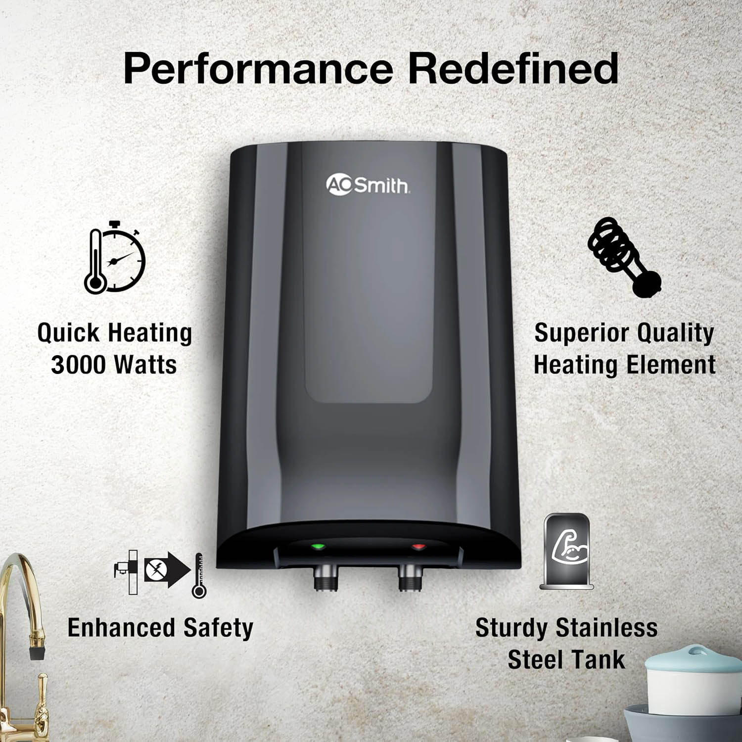 AO Smith, 3 Litre Instant Water Heater with 8 Pressure Bar and Stylish Design, MINIBOT-Black - Image 4