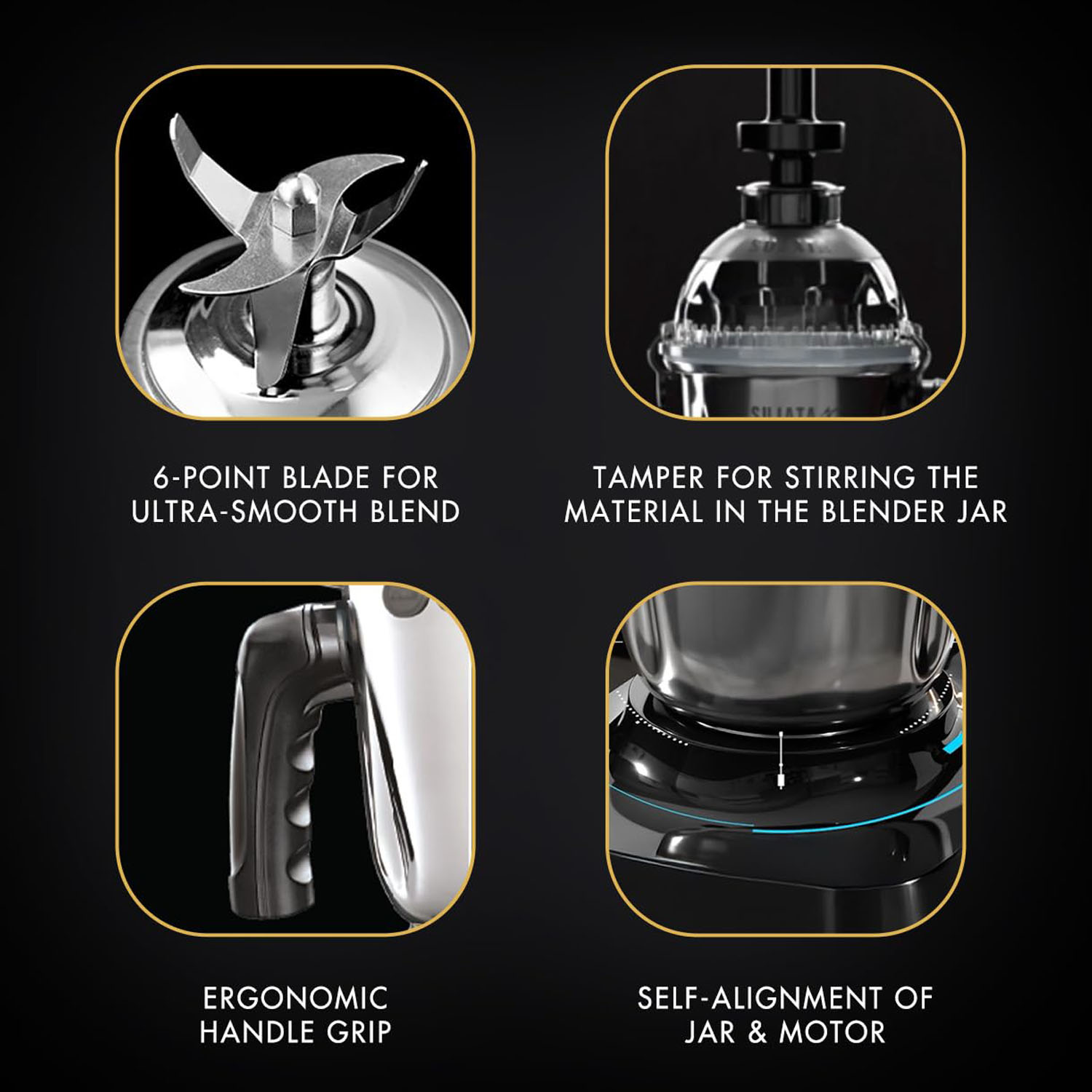 Sujata 1000 Watt, 3 Jars Mixer Grinder with Pulse Action, Unbreakable Handle & Coconut Milk Extractor, MG-02 - Image 3