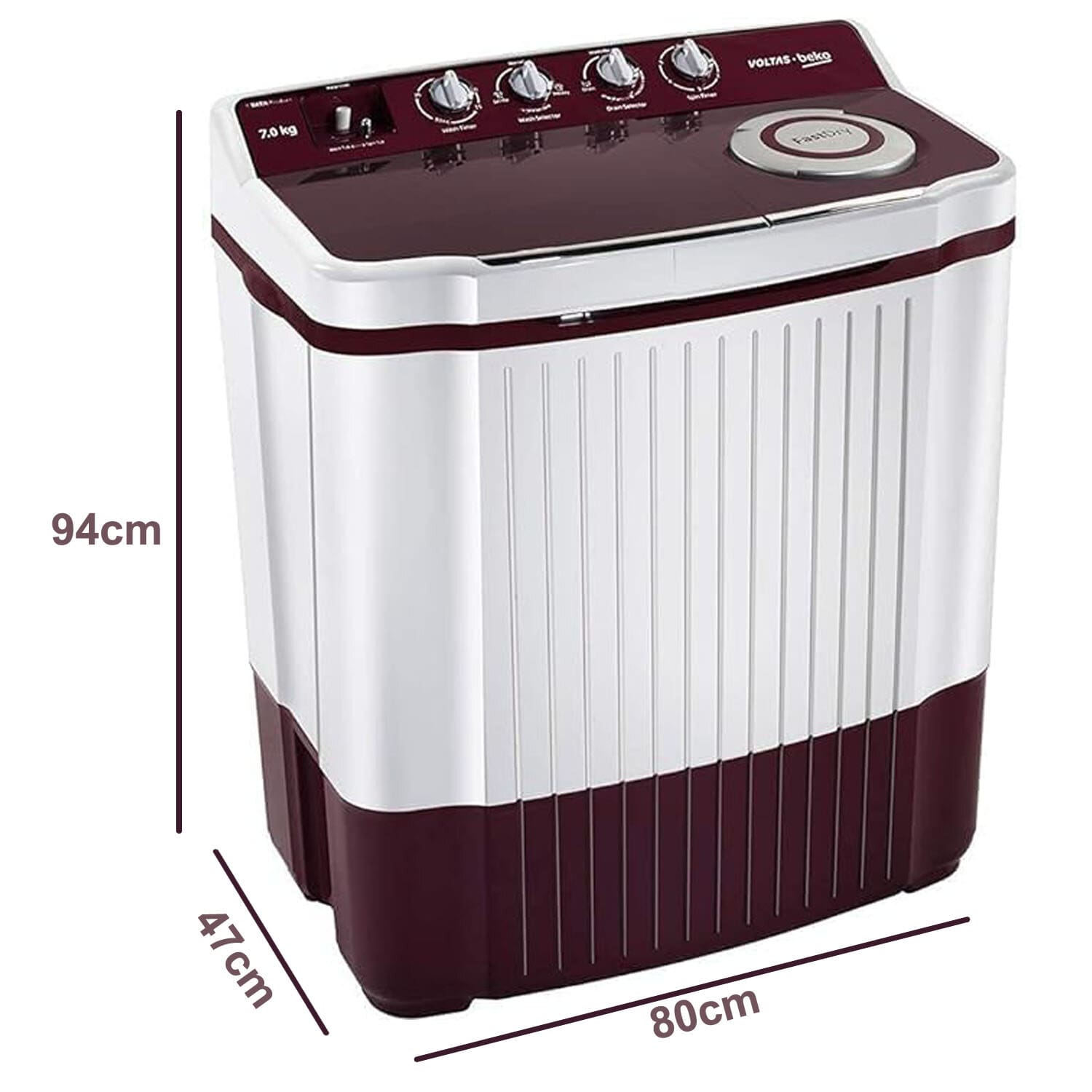 Voltas Beko 7 KG Semi Automatic Machine with 3 Wash Programes and Two Way Waterfall, Burgandy, WTT70DLIM Voltas Beko 7 KG Semi Automatic Machine with 3 Wash Programes and Two Way Waterfall, Burgandy, WTT70DLIM - Image 9