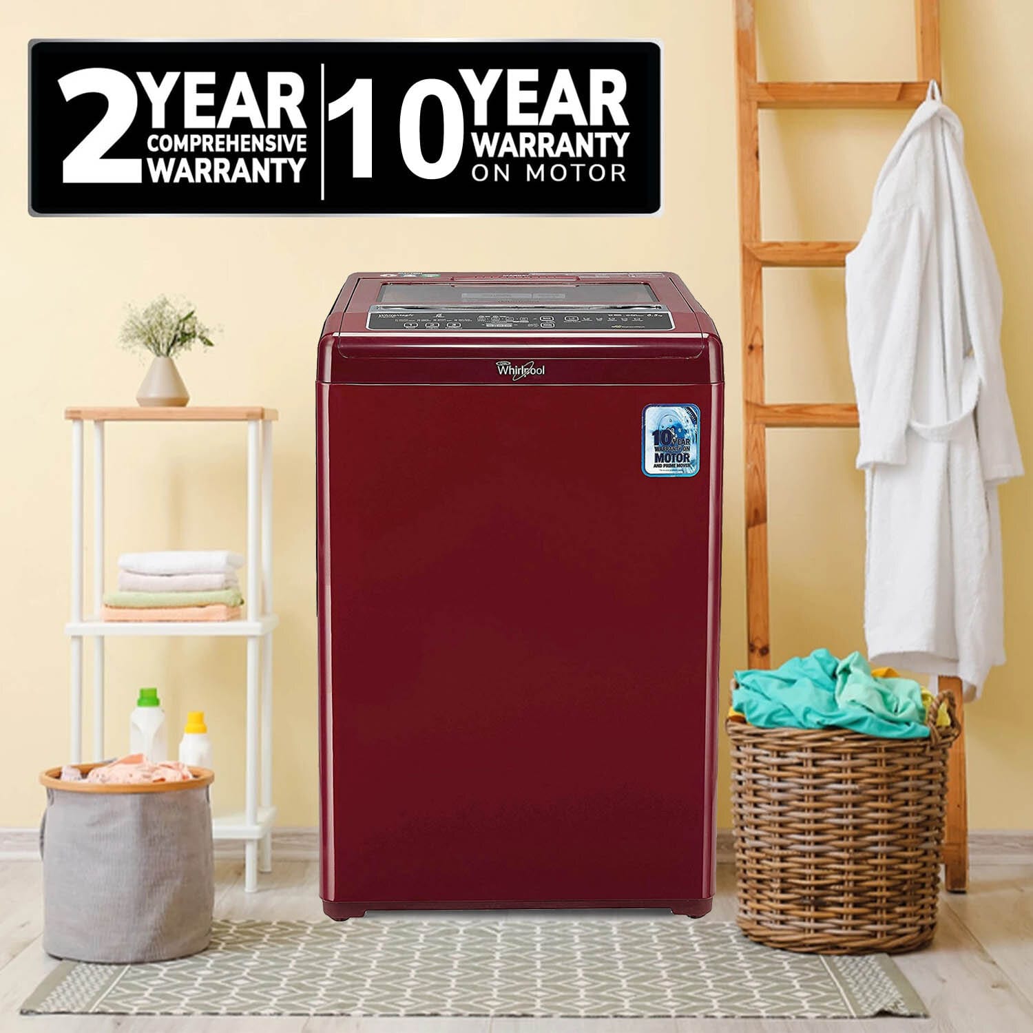 Whirlpool 7 KG Fully Automatic Machine with 6 Smart Sensors and Zero Pressure Fill Technology, Rosewood Wine, CLASSIC 7.0 GENX - Image 8