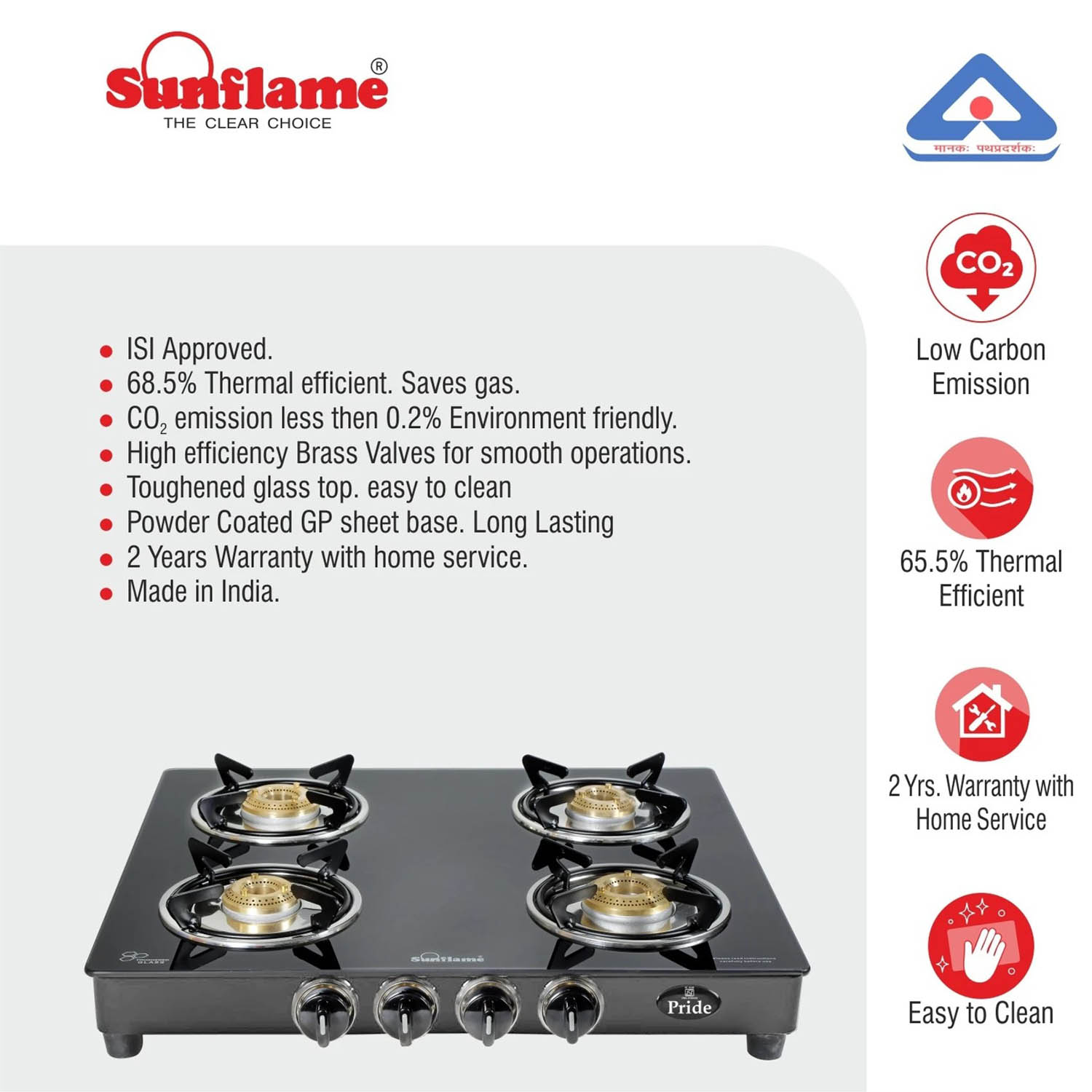 Sunflame Toughened glass Gas Stove with Stainless steel drip tray, Durable Forged Brass Burners and Sturdy Pan Support, Black, Jumbo-GT JUMBO 4B - Image 4