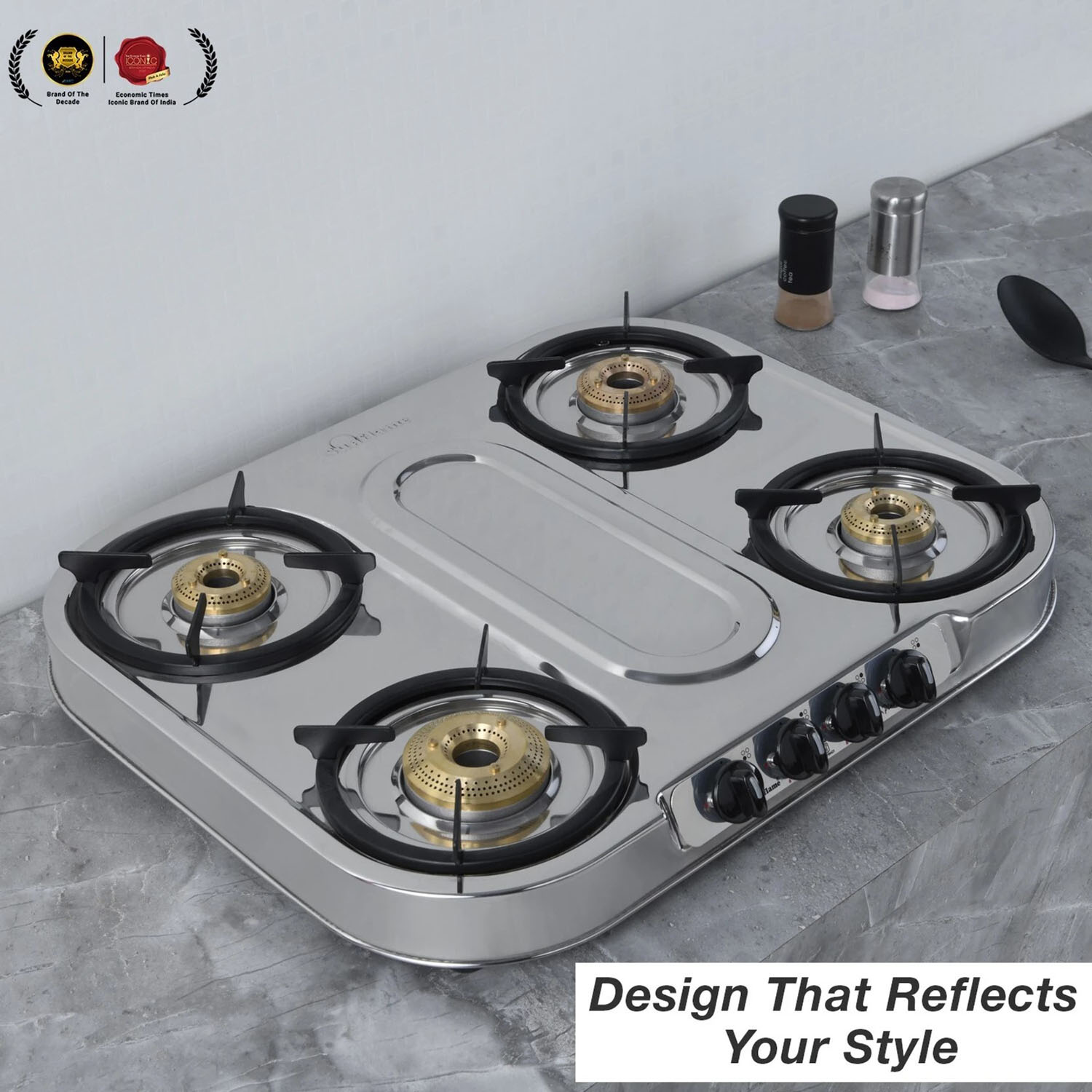 Sunflame Cooktop with Brass Burners, Removable Drip Tray and ISI Certification, LPG Stove Spectra DX, Steel-SPECTRA 4B DX-4 Brass Burner - Image 5