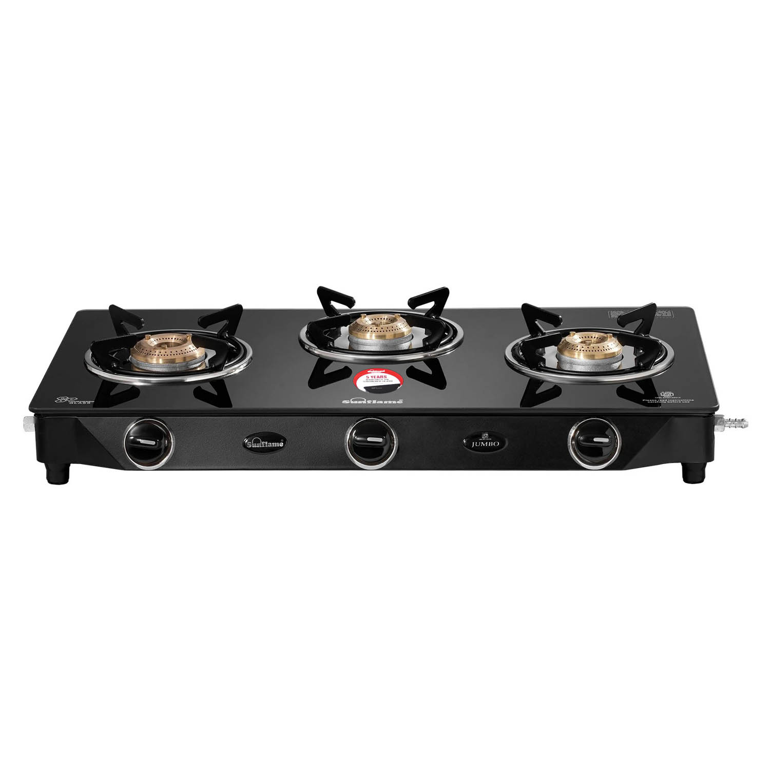 Sunflame Toughened glass Gas Stove with Stainless steel drip tray, Durable Forged Brass Burners and Sturdy Pan Support, Black, Jumbo-GT JUMBO 3B - Image 1