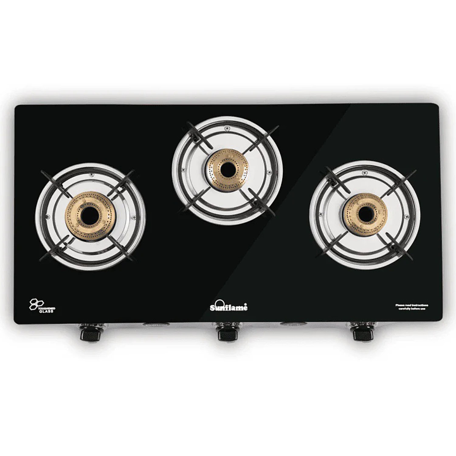 Sunflame Cooktop with 6MM Toughened Glass, Brass Burners and Black Powder Coated Galvanized Steel, LPG Stove GT Crown, Black-3 Brass Burner - Image 2