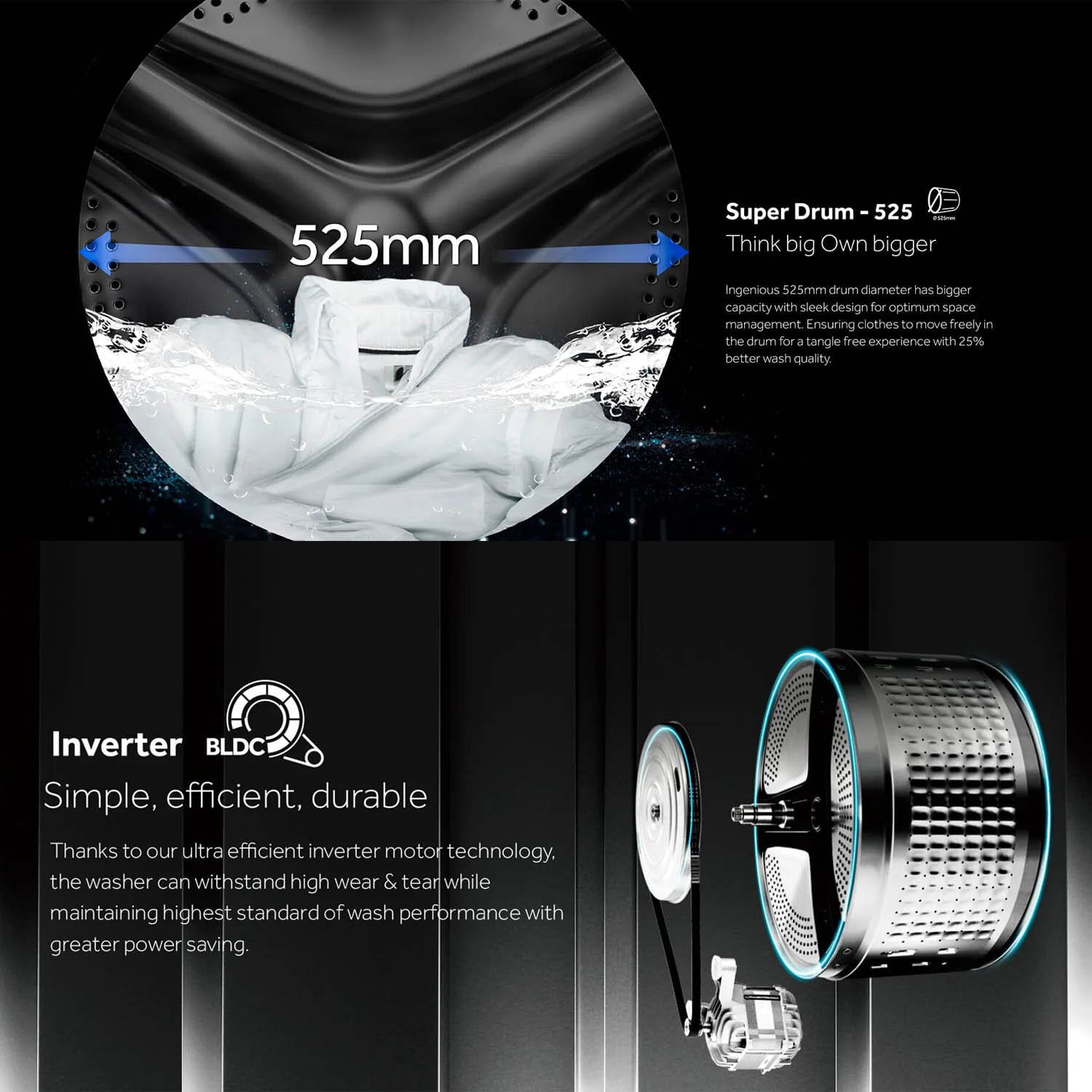 Haier 7 KG 1200 RPM Fully Automatic Frontload Machine with Inverter Motor, 525MM Super Drum, Dual Spray and Built-in Wi-Fi, Black, HW70-IM12929BKU1 Haier 7 KG 1200 RPM Fully Automatic Frontload Machine with Inverter Motor, 525MM Super Drum, Dual Spray and Built-in Wi-Fi, Black, HW70-IM12929BKU1 - Image 7