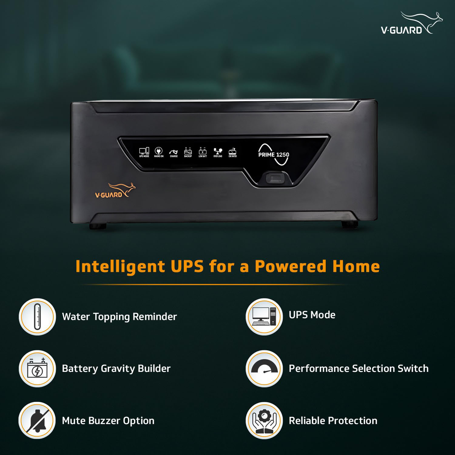 V-Guard 1000VA / 12V Pure Sine Wave Inverter for Home, Office & Shop, Reliable Power Backup, LED Display, Easy Installation, Black, Prime 1250 V-Guard 1000VA / 12V Pure Sine Wave Inverter for Home, Office & Shop, Reliable Power Backup, LED Display, Easy Installation, Black, Prime 1250 - Image 4