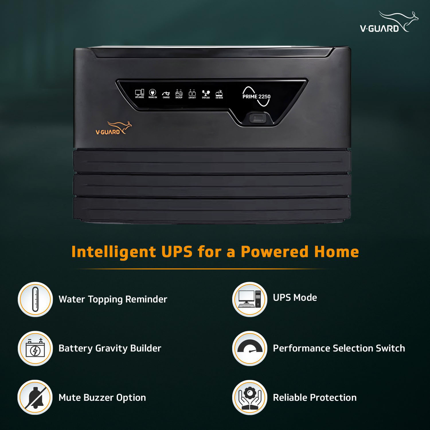 V-Guard 2000VA / 24V Pure Sine Wave Inverter for Home, Office &amp; Shop, Reliable Power Backup, LED Display, Easy Installation, Black, Prime 2250 - Image 4