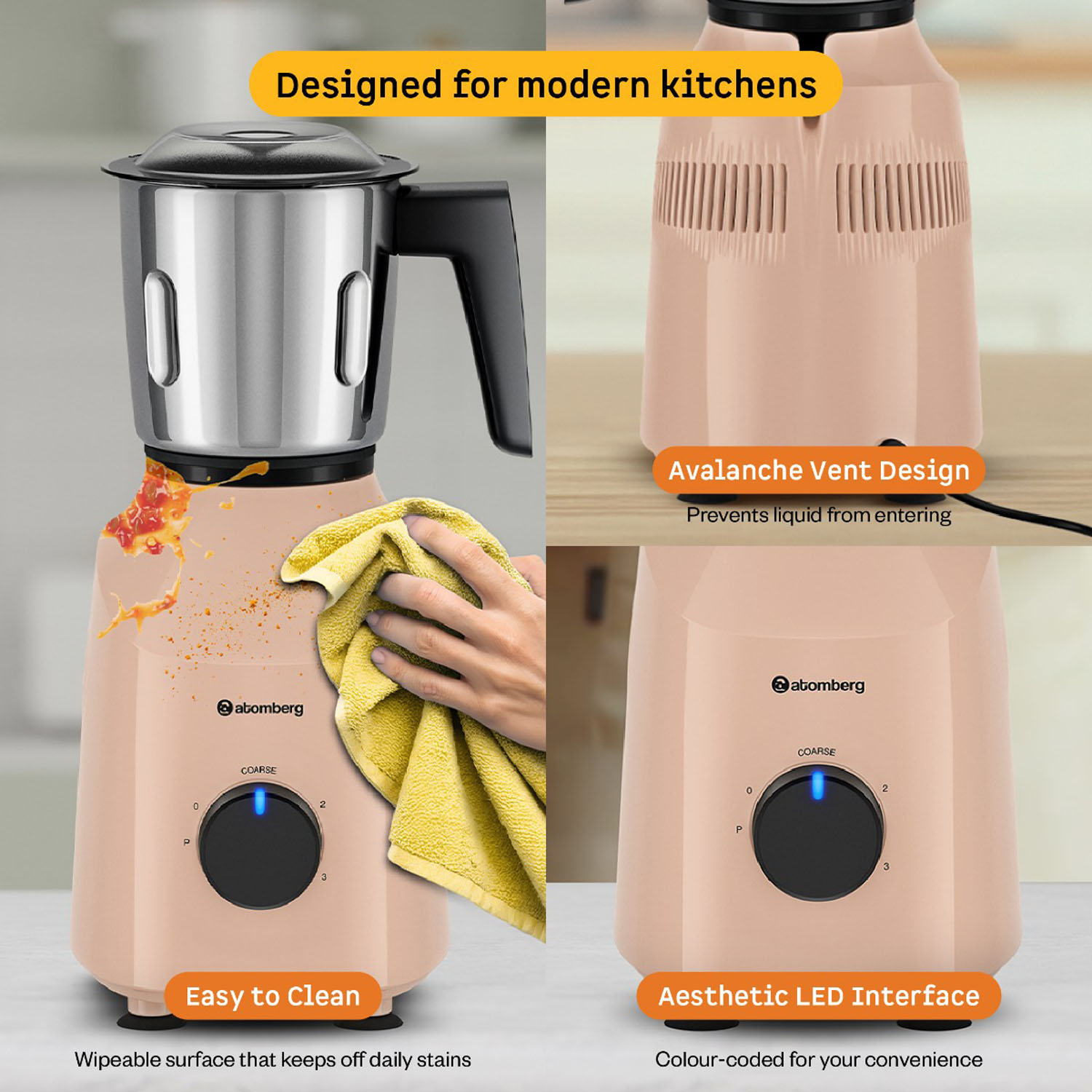 Atomberg Mixer Grinder with Coarse Mode getting Silbatta like texture, Peach Blossom, Xiana - Image 11
