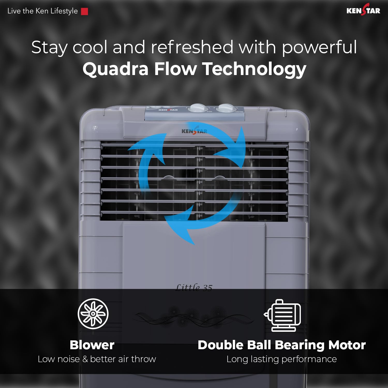 Kenstar Personal Desert Cooler with Honeycomb Cooling Pads, Collapsible Louvres, Powerful Blower and Double Ball Bearing Motor, Grey, Little-40 L - Image 5